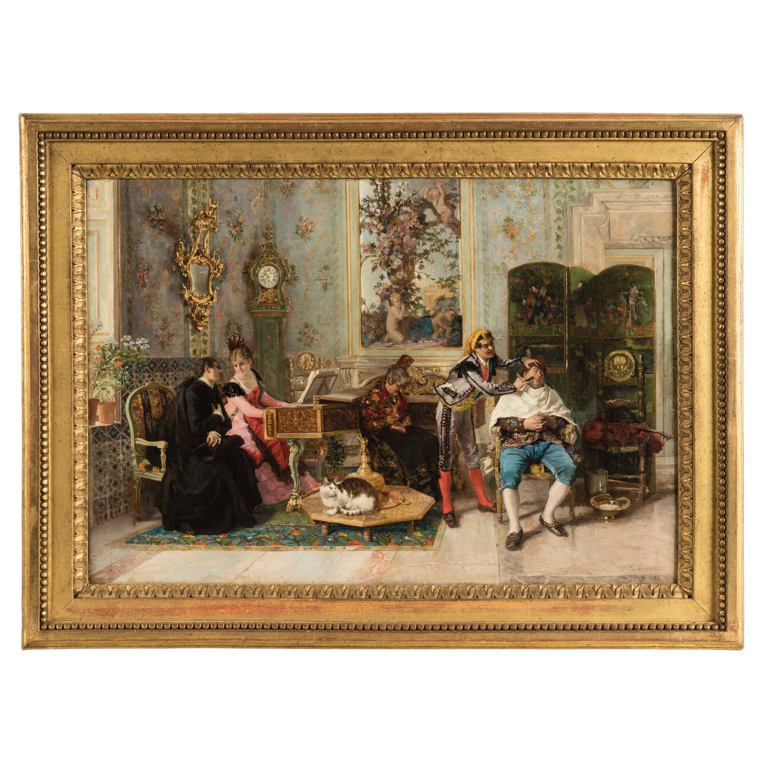 Oil on Canvas painting of 'The Barber of Seville' by Luis Alvarez Catalá For Sale