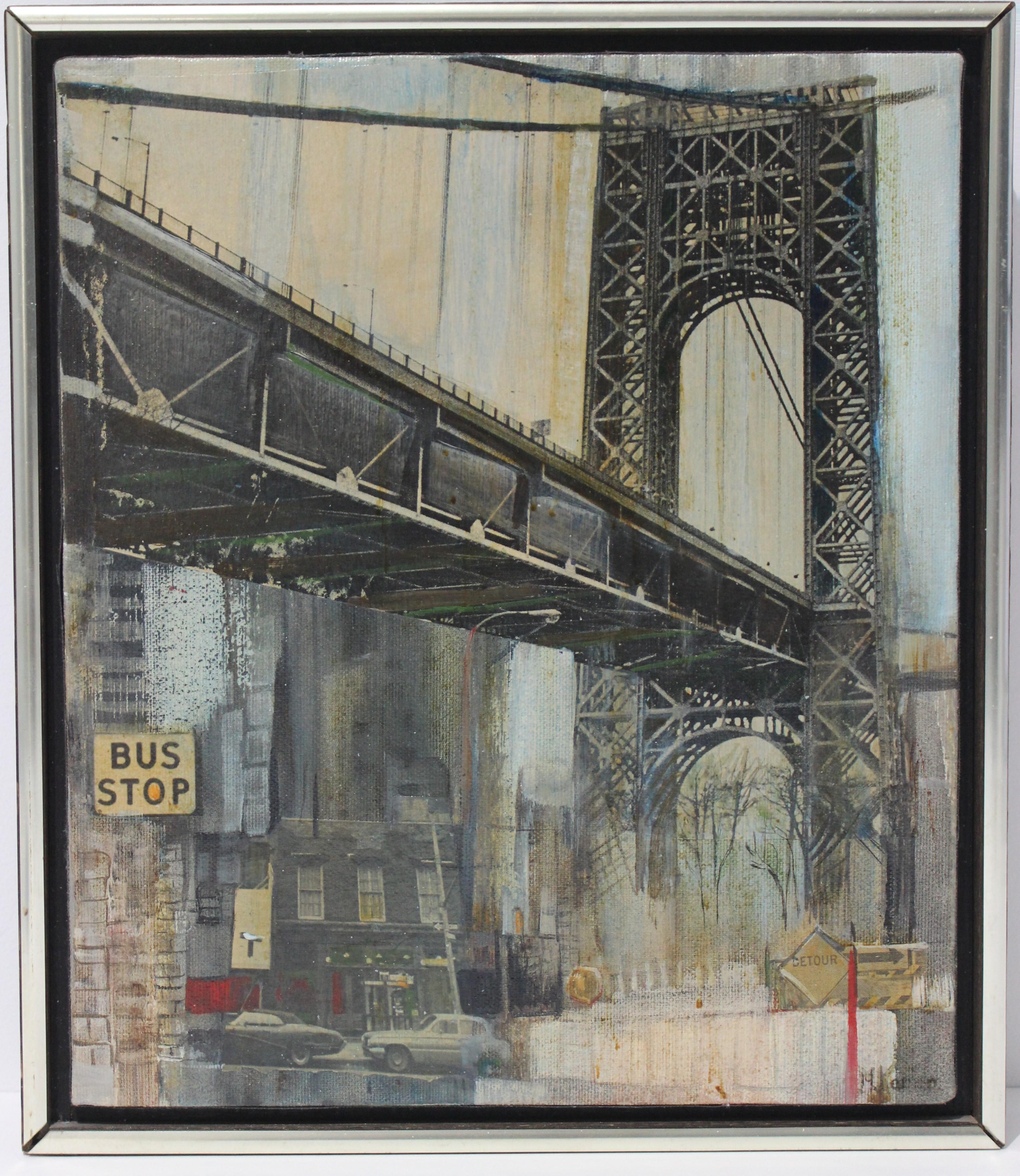 20th Century Oil on Canvas Painting of the Manhattan Bridge by M. Kaplan For Sale