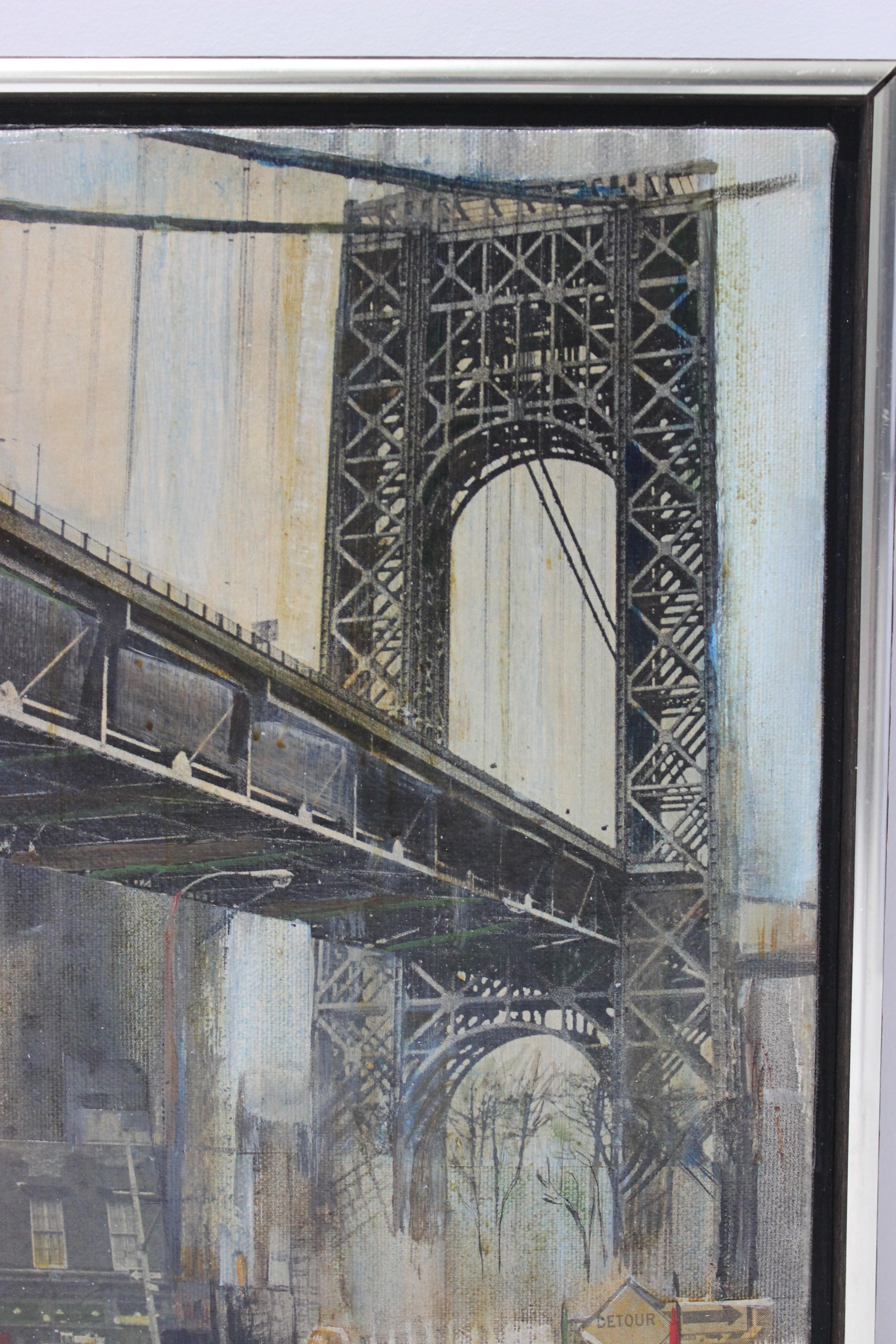 Gemälde der Manhattan Bridge, Öl auf Leinwand, von M. Kaplan (Moderne der Mitte des Jahrhunderts) im Angebot