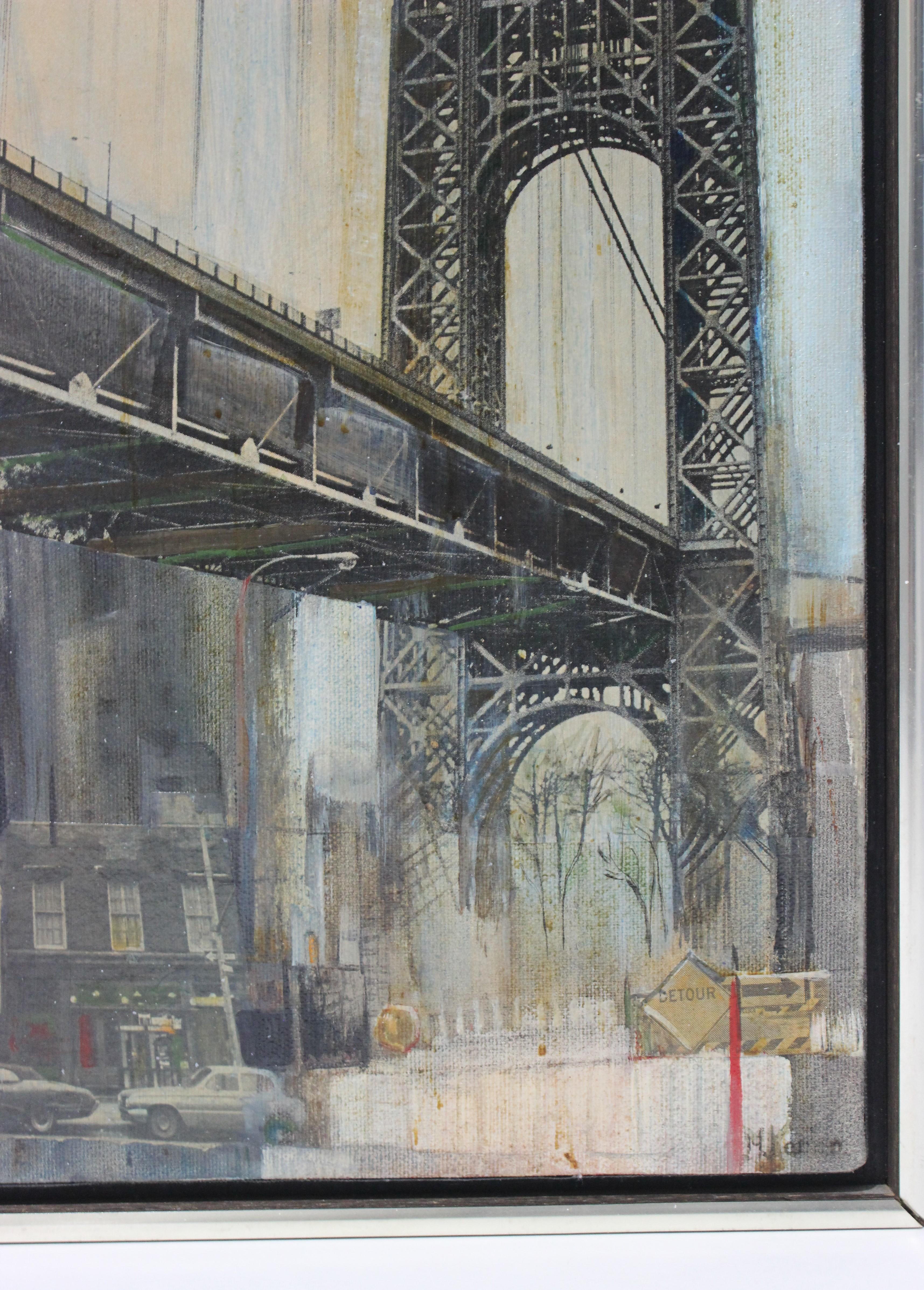 Gemälde der Manhattan Bridge, Öl auf Leinwand, von M. Kaplan (amerikanisch) im Angebot
