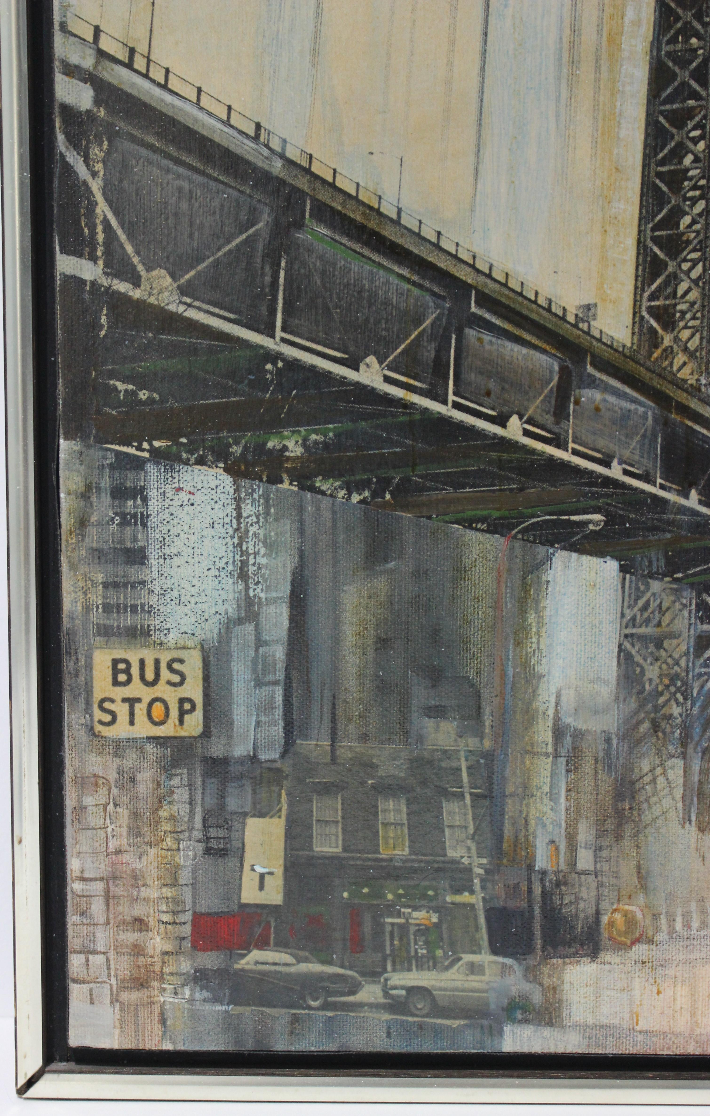 Gemälde der Manhattan Bridge, Öl auf Leinwand, von M. Kaplan (Appliqué) im Angebot