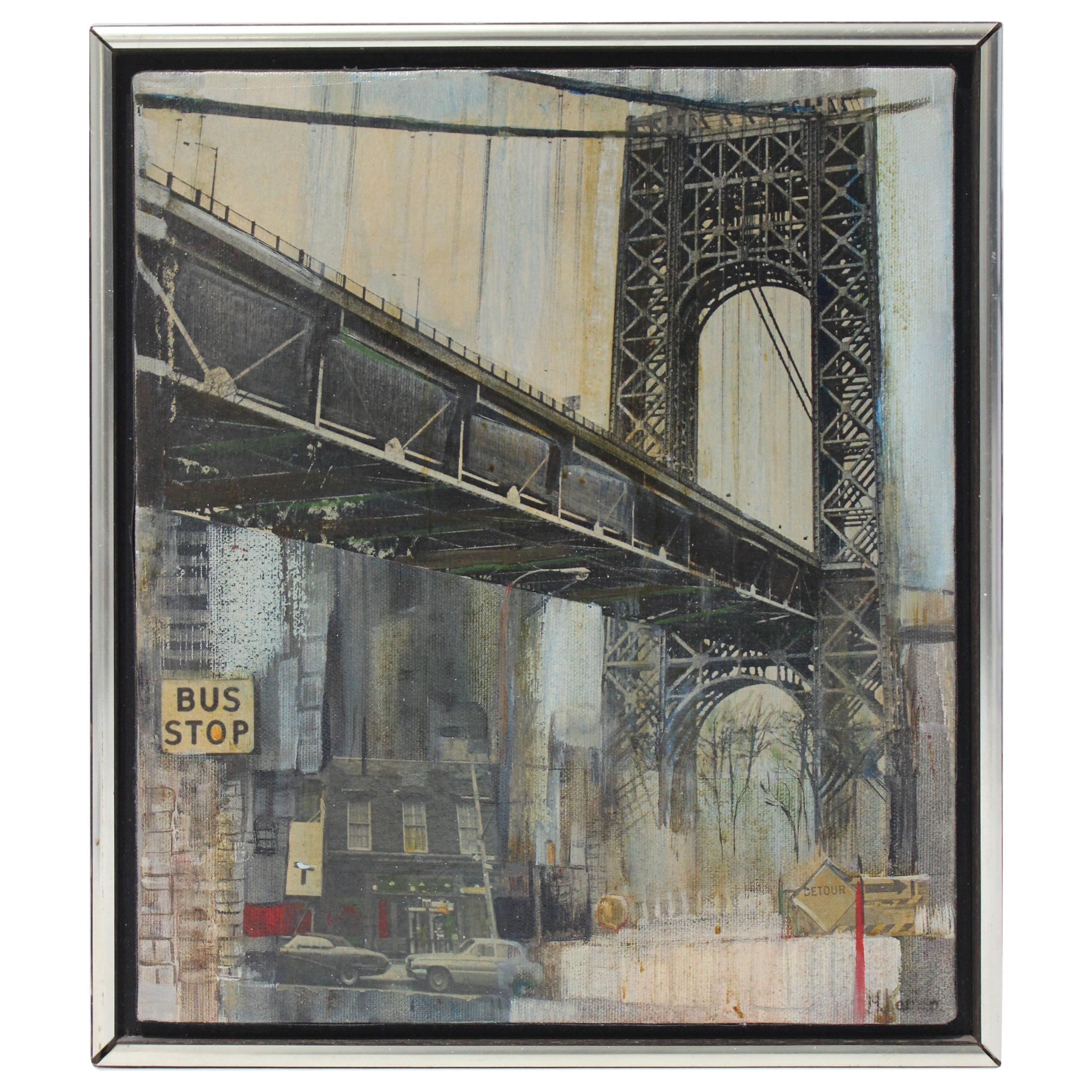 Oil on Canvas Painting of the Manhattan Bridge by M. Kaplan
