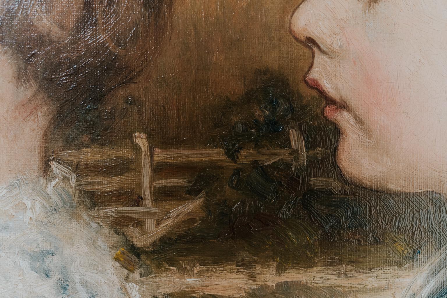 Pintura al óleo sobre lienzo de tres niños pequeños en venta 4