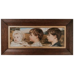 Used Oil on Canvas Painting of Three Toddlers