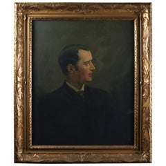 Oil on Canvas Painting Portrait in Profile of Gentleman, Early 20th Century