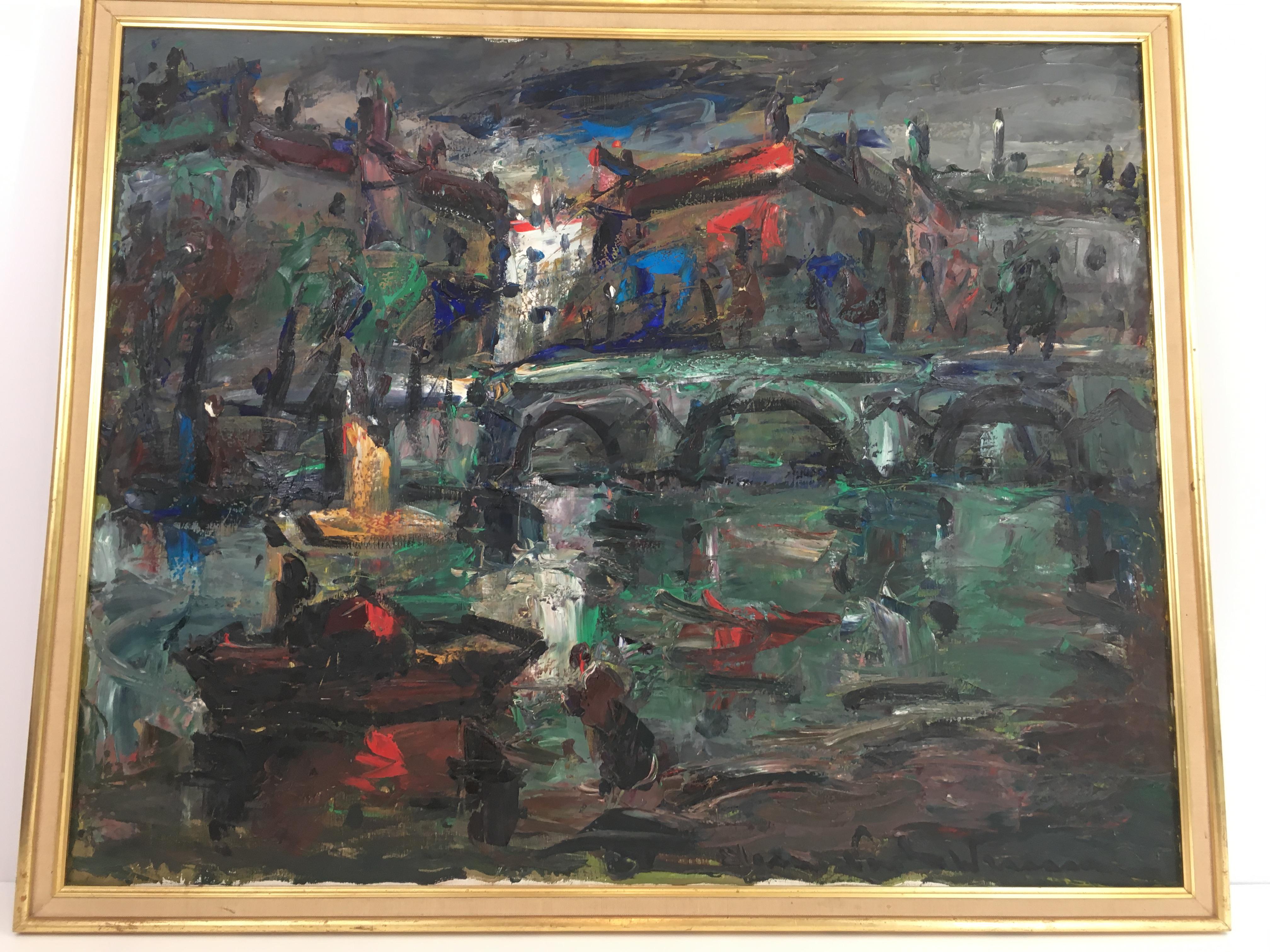 French Oil on Canvas Painting, Signed, circa 1960 For Sale