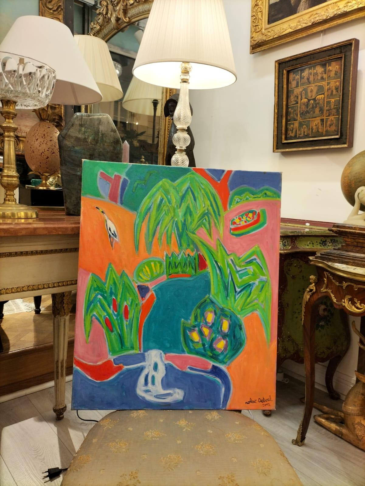 Öl auf Leinwand Gemälde „Square des Batignolles“ von Robert Delval (1934-) (Französisch) im Angebot