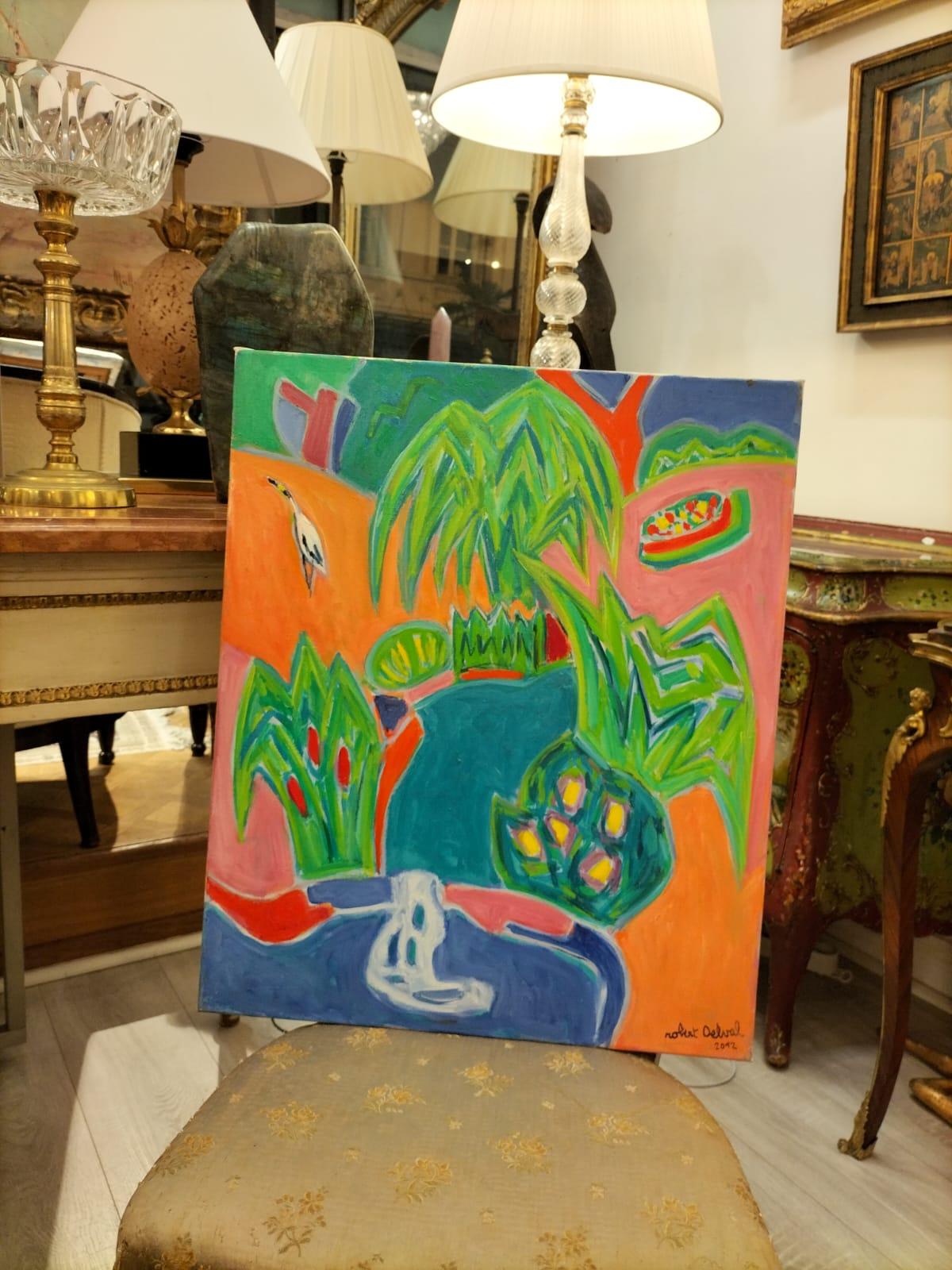 Öl auf Leinwand Gemälde „Square des Batignolles“ von Robert Delval (1934-) (21. Jahrhundert und zeitgenössisch) im Angebot