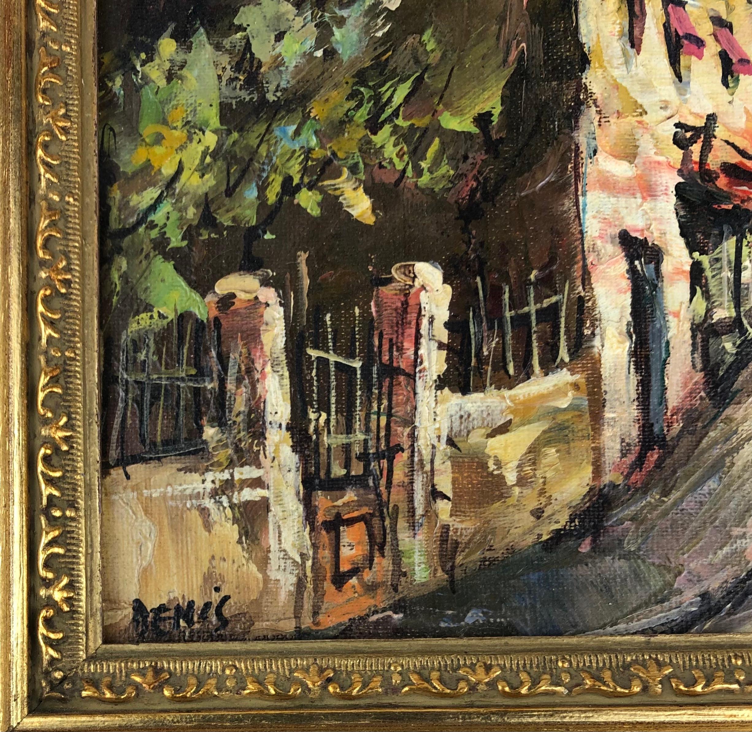French Oil on Canvas Painting Streets of Montmartre Paris France Signed  In Good Condition For Sale In Miami, FL