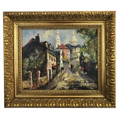 Vintage French Oil on Canvas Painting Streets of Montmartre Paris France Signed 