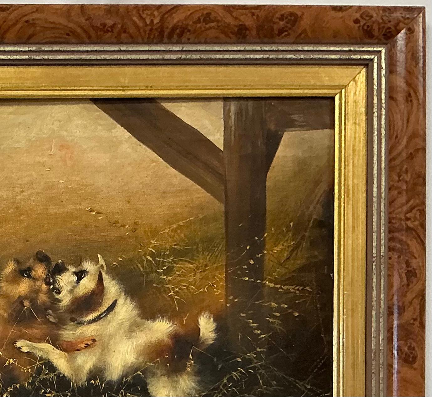 Öl auf Leinwand Gemälde, Gemälde „Terrier spielerisch kämpft“ von Frank Cassell (Viktorianisch) im Angebot