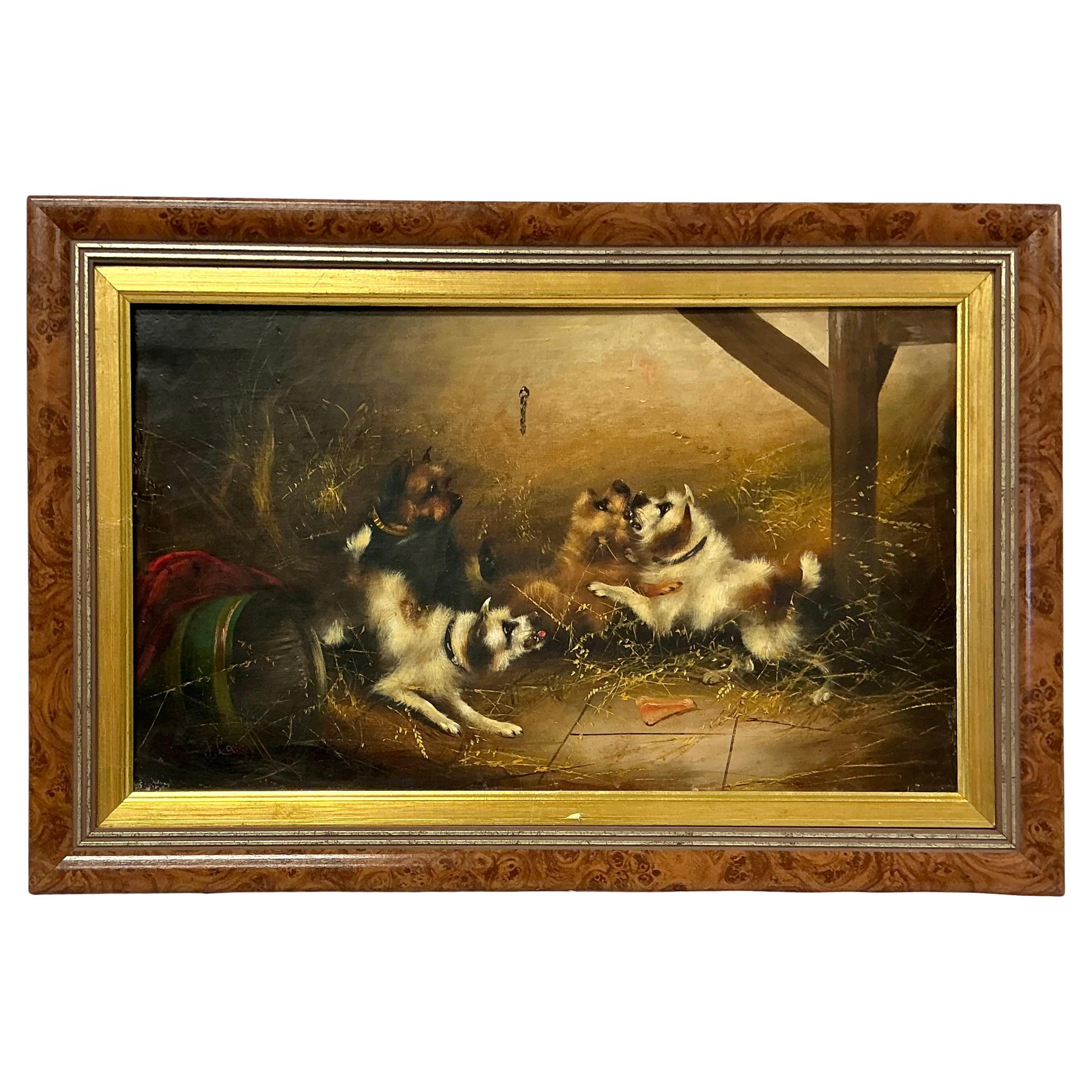 Peinture à l'huile sur toile « Terreurs combattant de manière ludique » de Frank Cassell