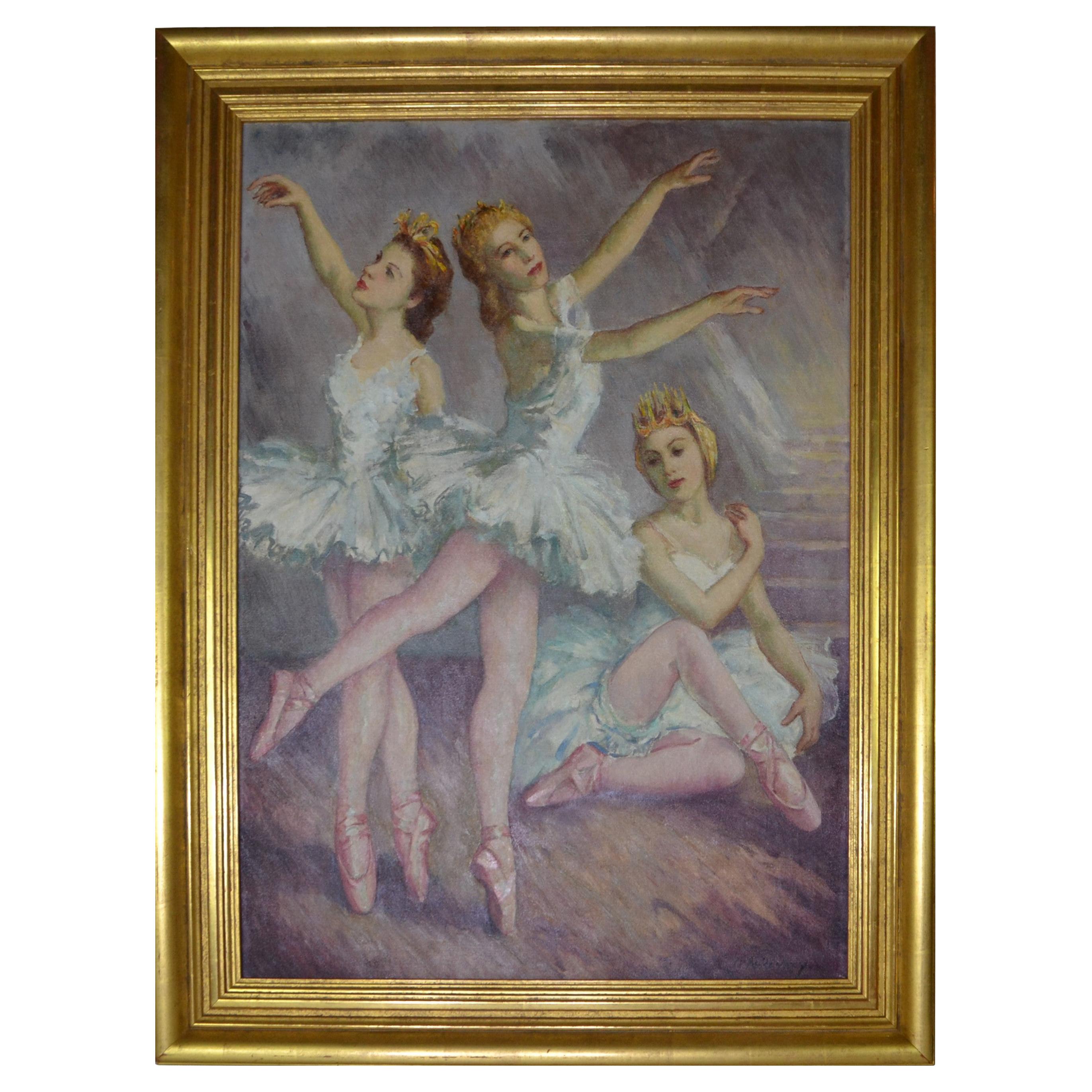 Oil on Canvas Painting "the Ballet" Signed