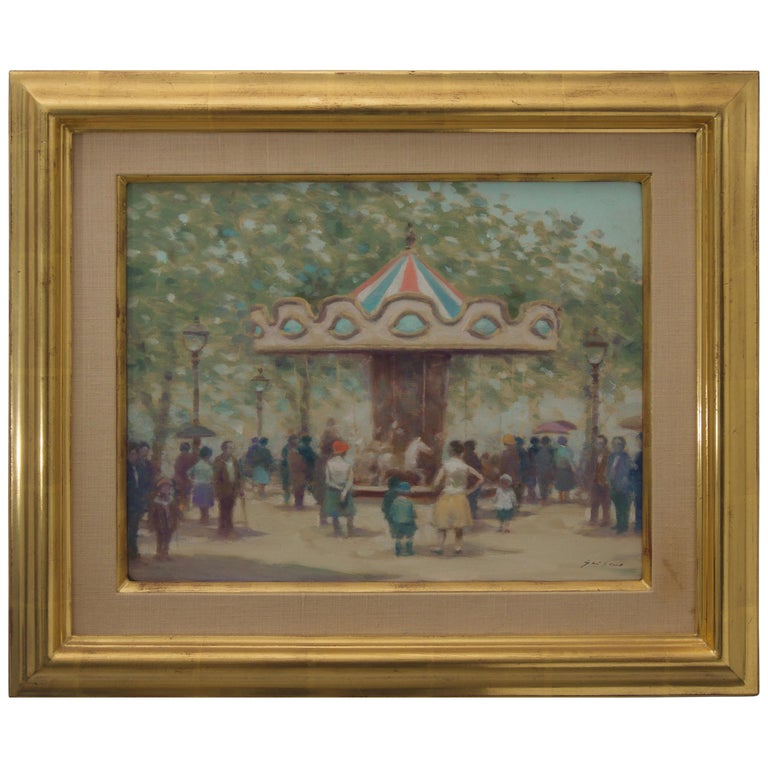Oil on Canvas Painting Titled " Louvre Carousel " For Sale