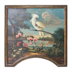 Oil on Canvas Painting with Bird on Branch and Flowers