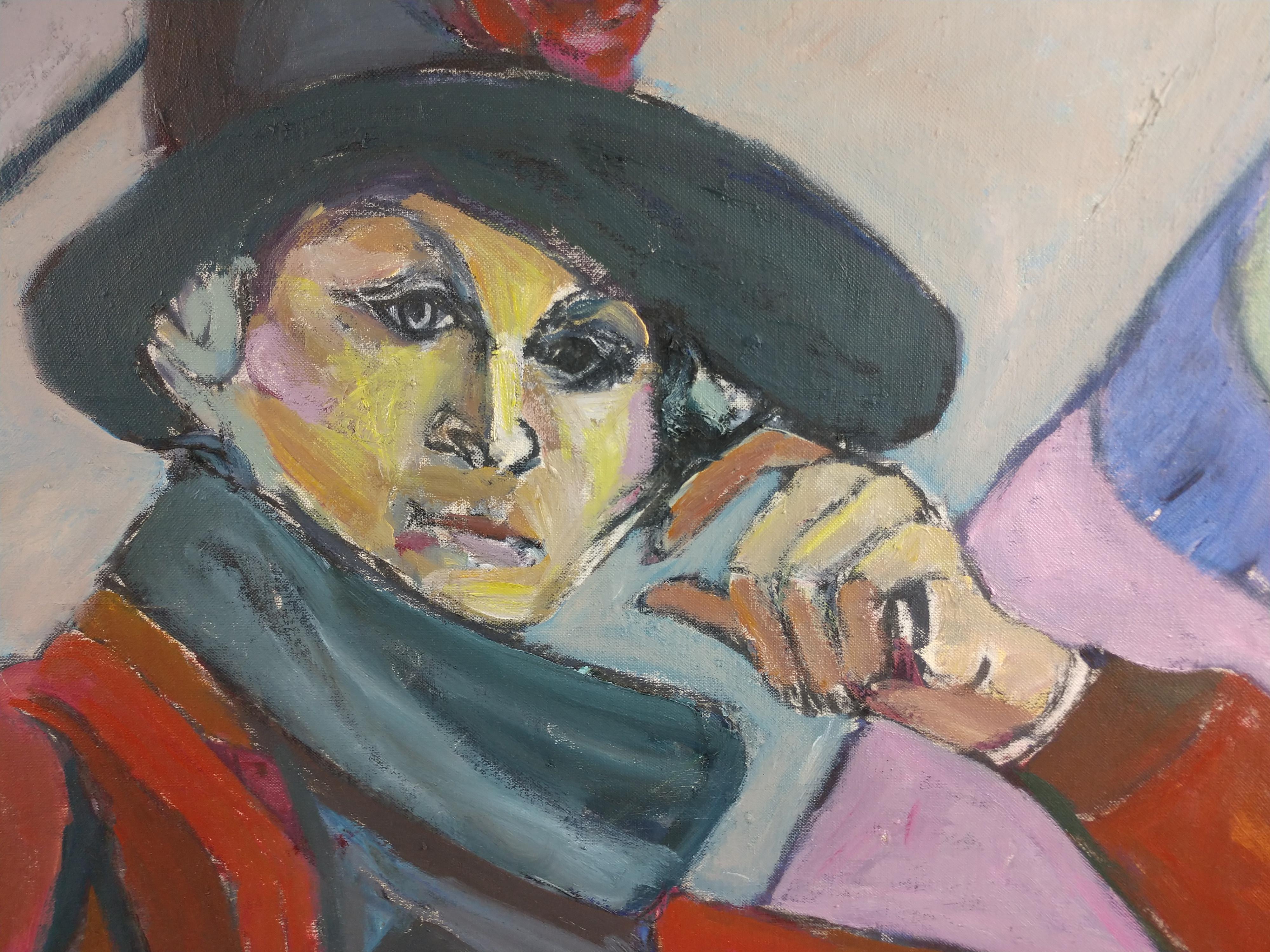Français Huile sur toile Portrait d'un ami parisien par Jeanne Kostich en vente