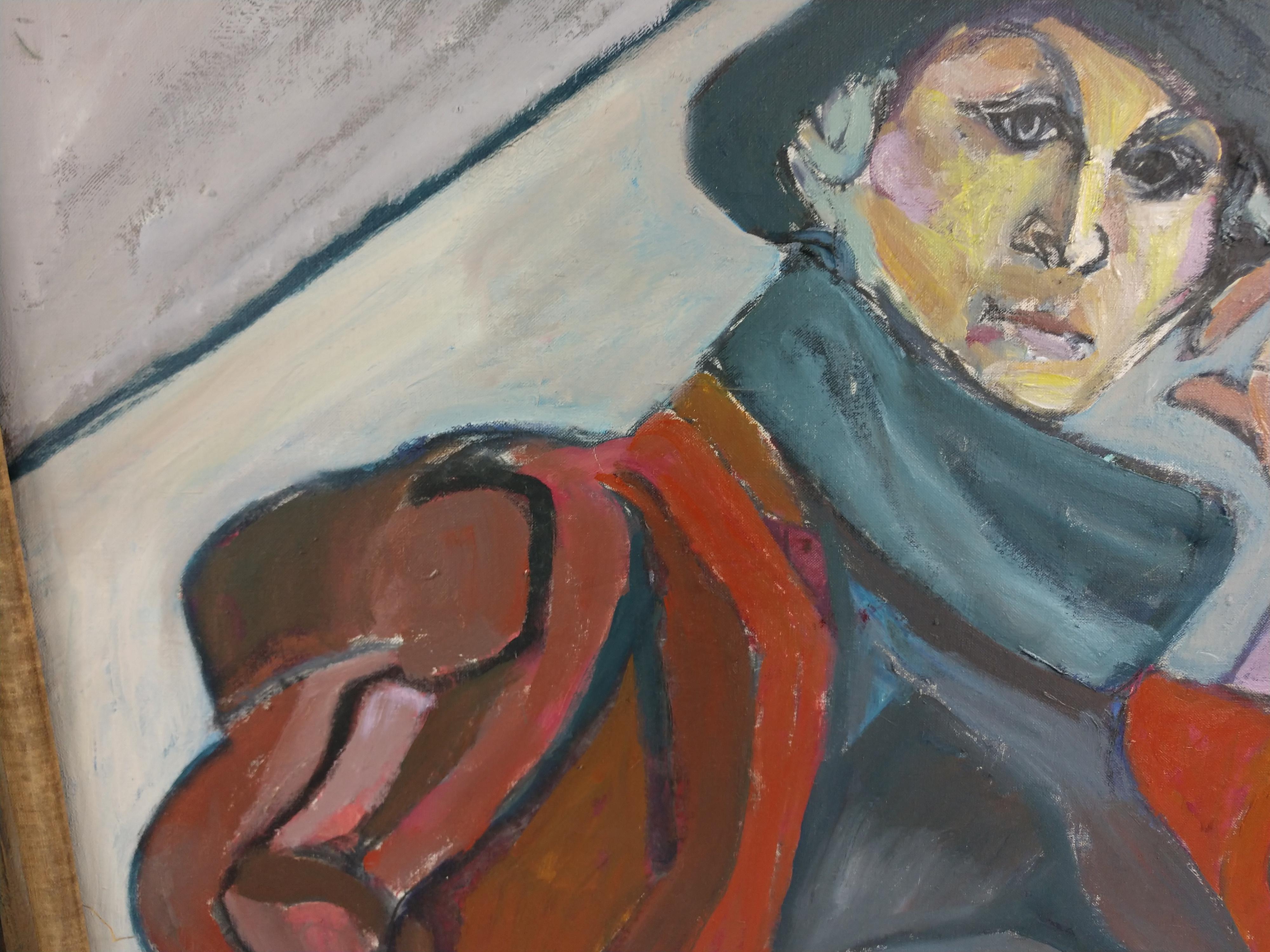 Peint à la main Huile sur toile Portrait d'un ami parisien par Jeanne Kostich en vente