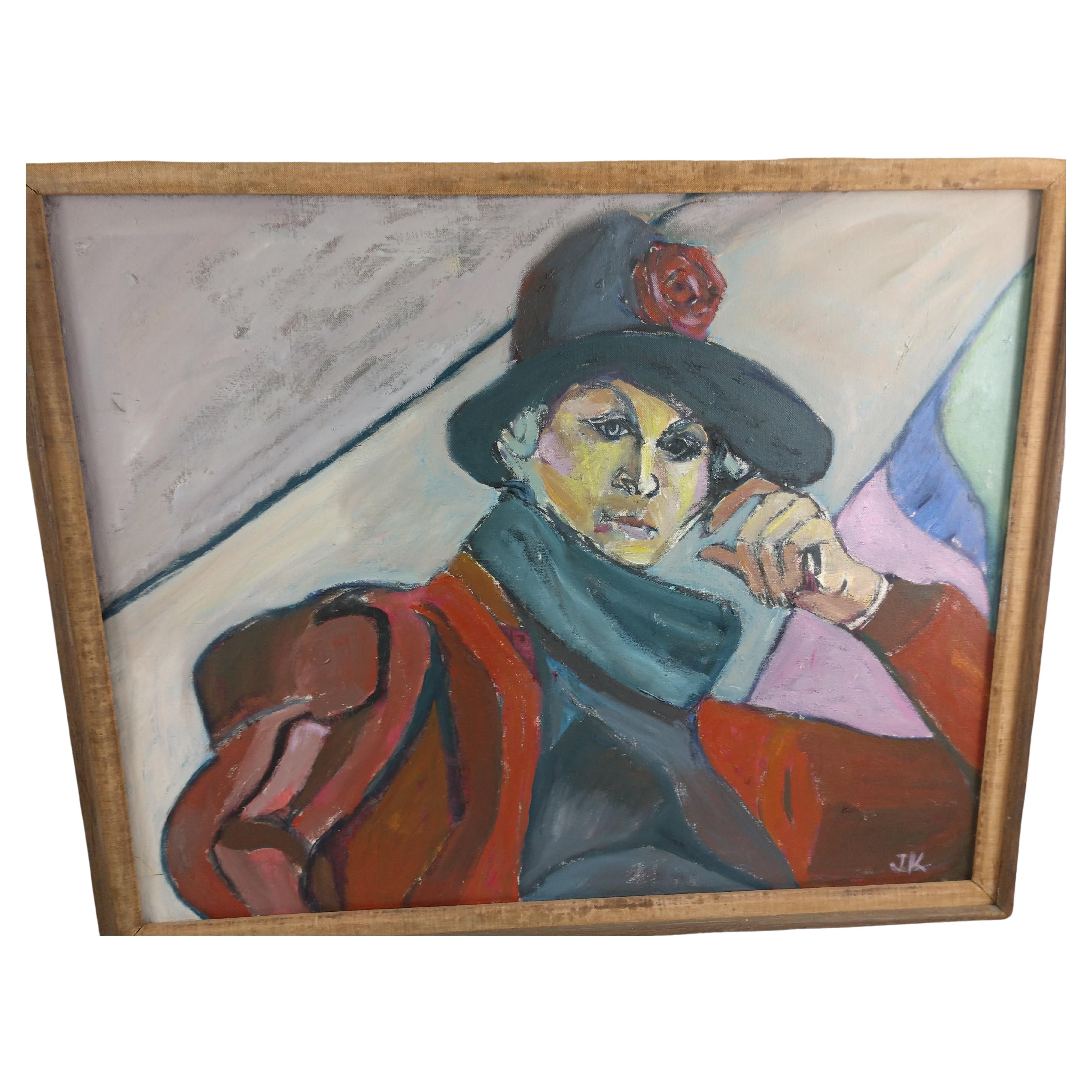 Öl auf Leinwand Pariser Porträt einer Freundin von Jeanne Kostich, Ölgemälde