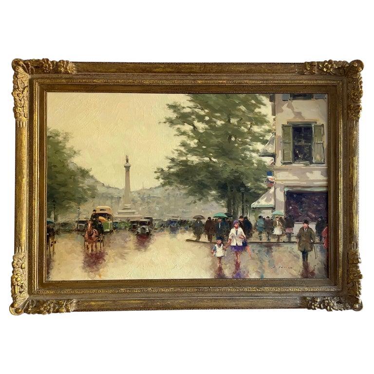 Oil on Canvas Parisian Street Scene by Andre Gisson