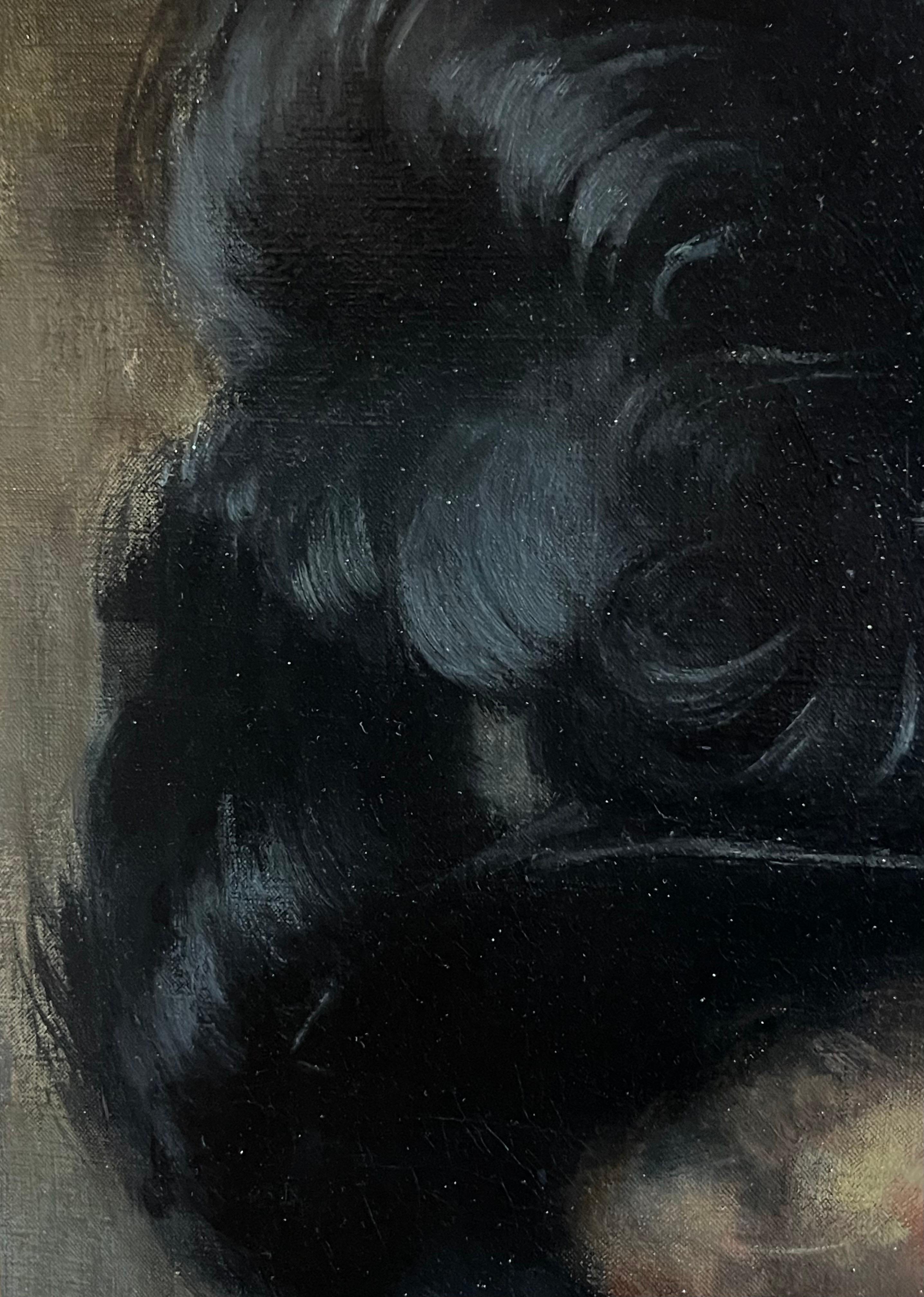 Oil on canvas, Portrait Mademoiselle With a Hat 19th France Signed Julie Marest For Sale 2