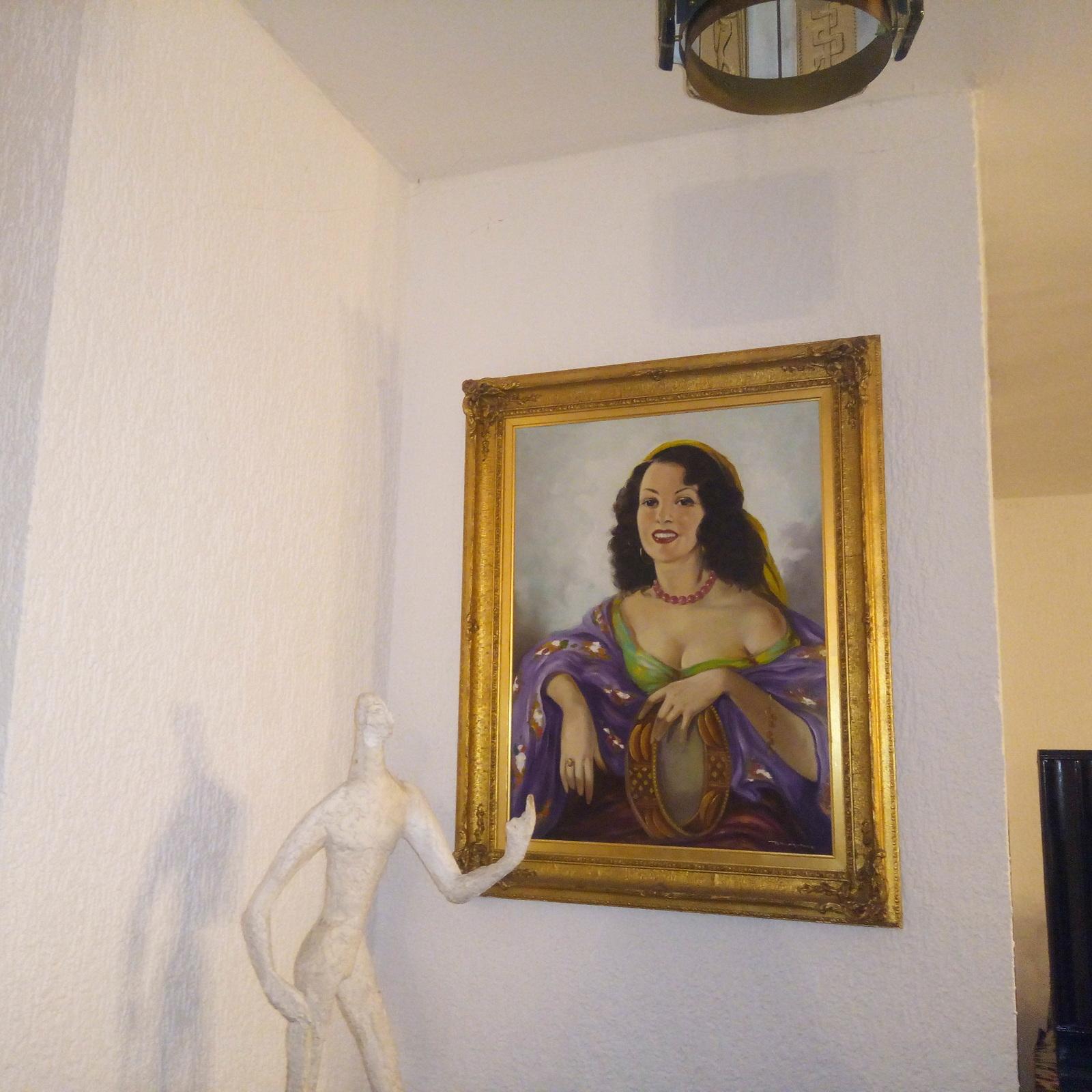 Öl auf leinwand Porträt eines böhmischen Mädchens mit Tamburin von E. Temesvári Thiesz (Europäisch) im Angebot