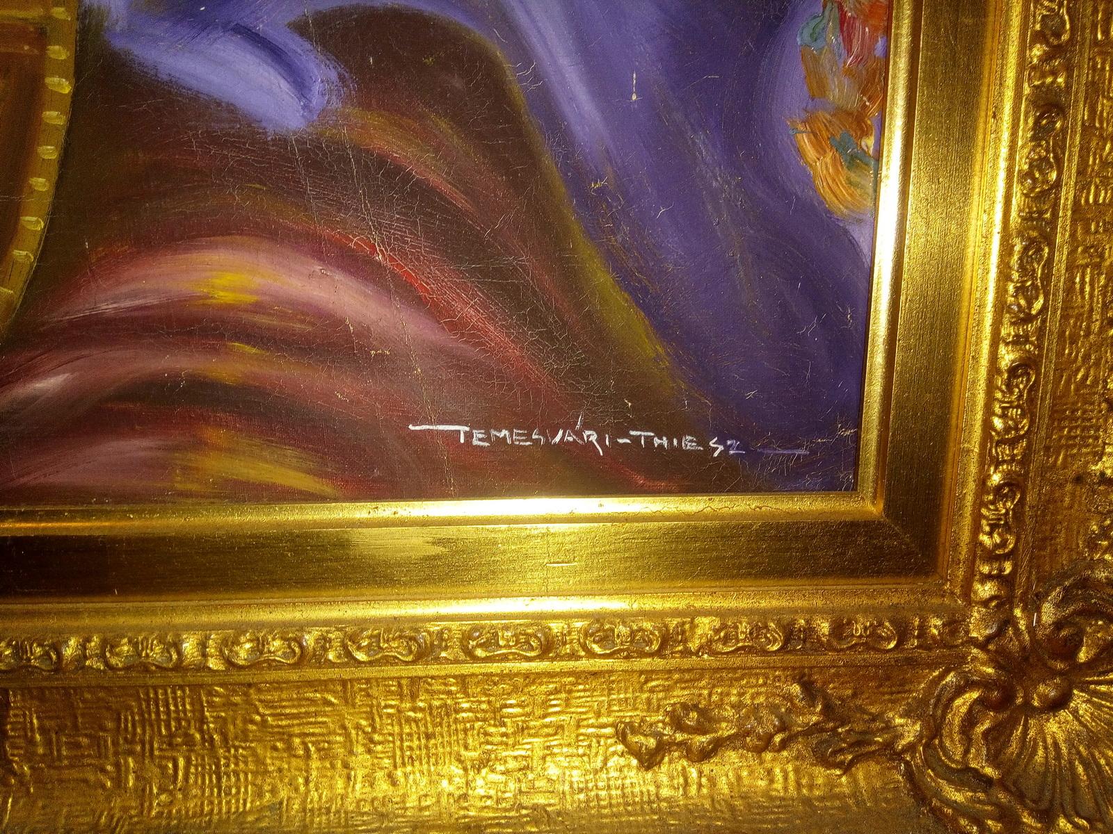 Öl auf leinwand Porträt eines böhmischen Mädchens mit Tamburin von E. Temesvári Thiesz im Angebot 1