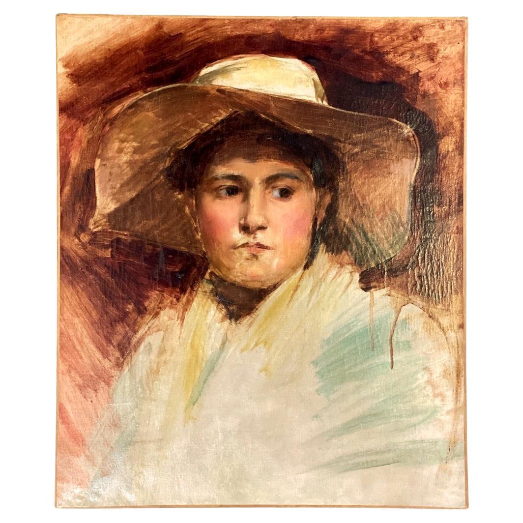 Huile sur toile - Portrait d'une dame provinciale française en vente
