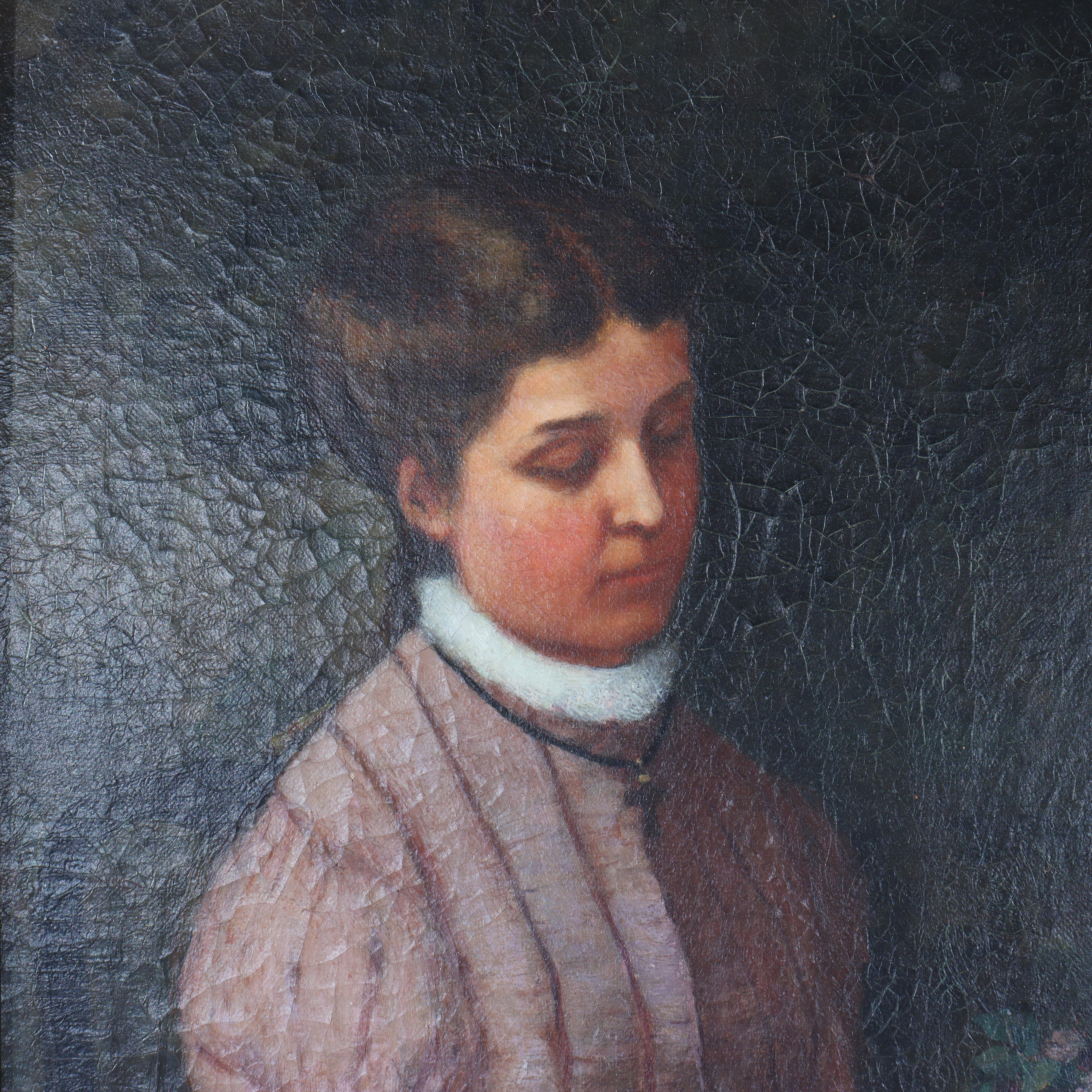 Öl auf Leinwand Porträt eines Mädchens von Grant in Newcomb Macklin attr Rahmen um 1890 im Angebot 6