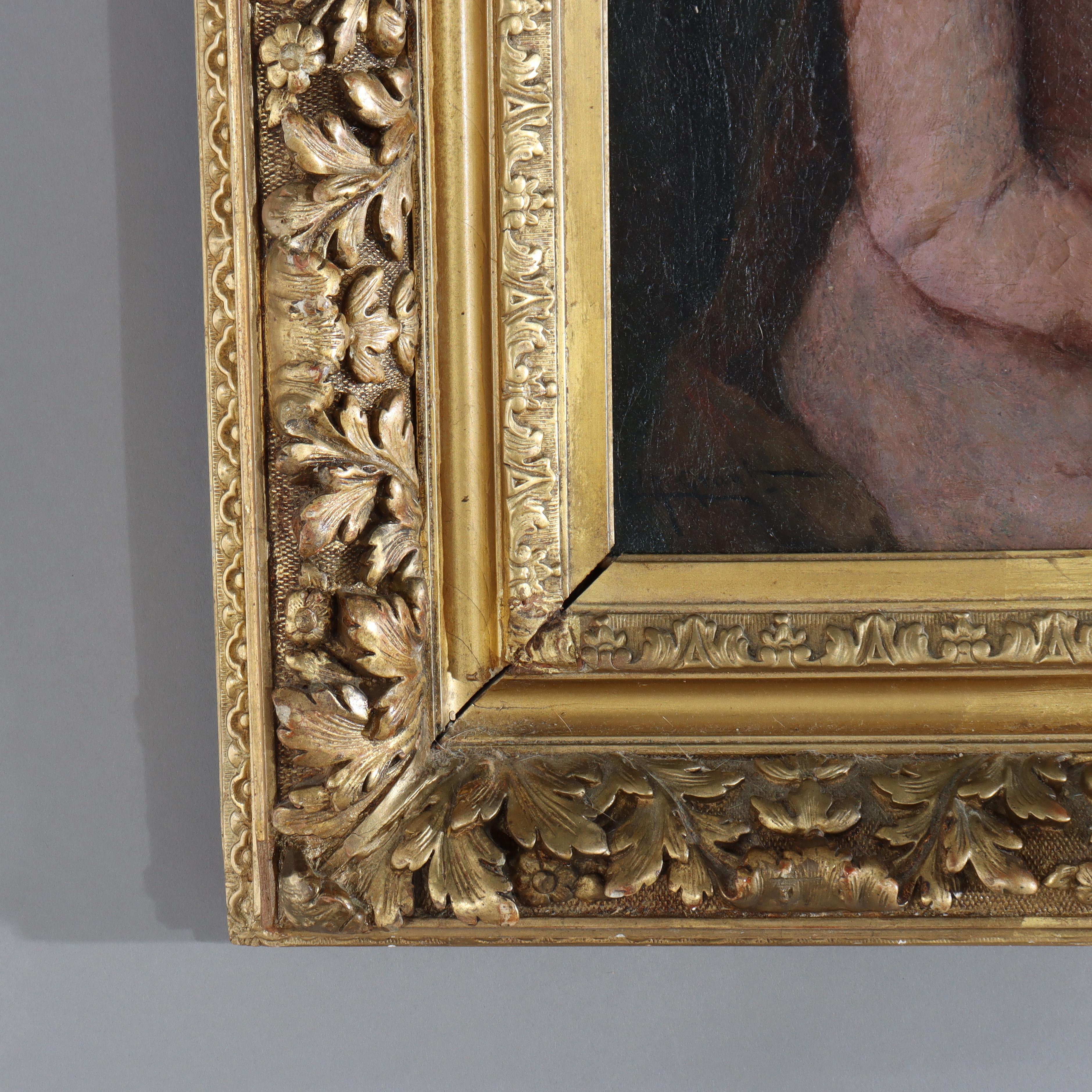 Öl auf Leinwand Porträt eines Mädchens von Grant in Newcomb Macklin attr Rahmen um 1890 (Vergoldetes Holz) im Angebot