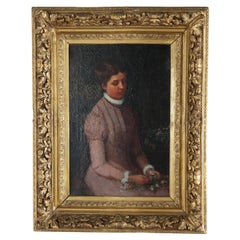 Oil on Canvas Portrait of a Maiden by Grant in Newcomb Macklin attr Frame c1890