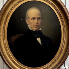 Oil on Canvas Portrait of a Man, Late 19th Century, Oval Gilt Frame –