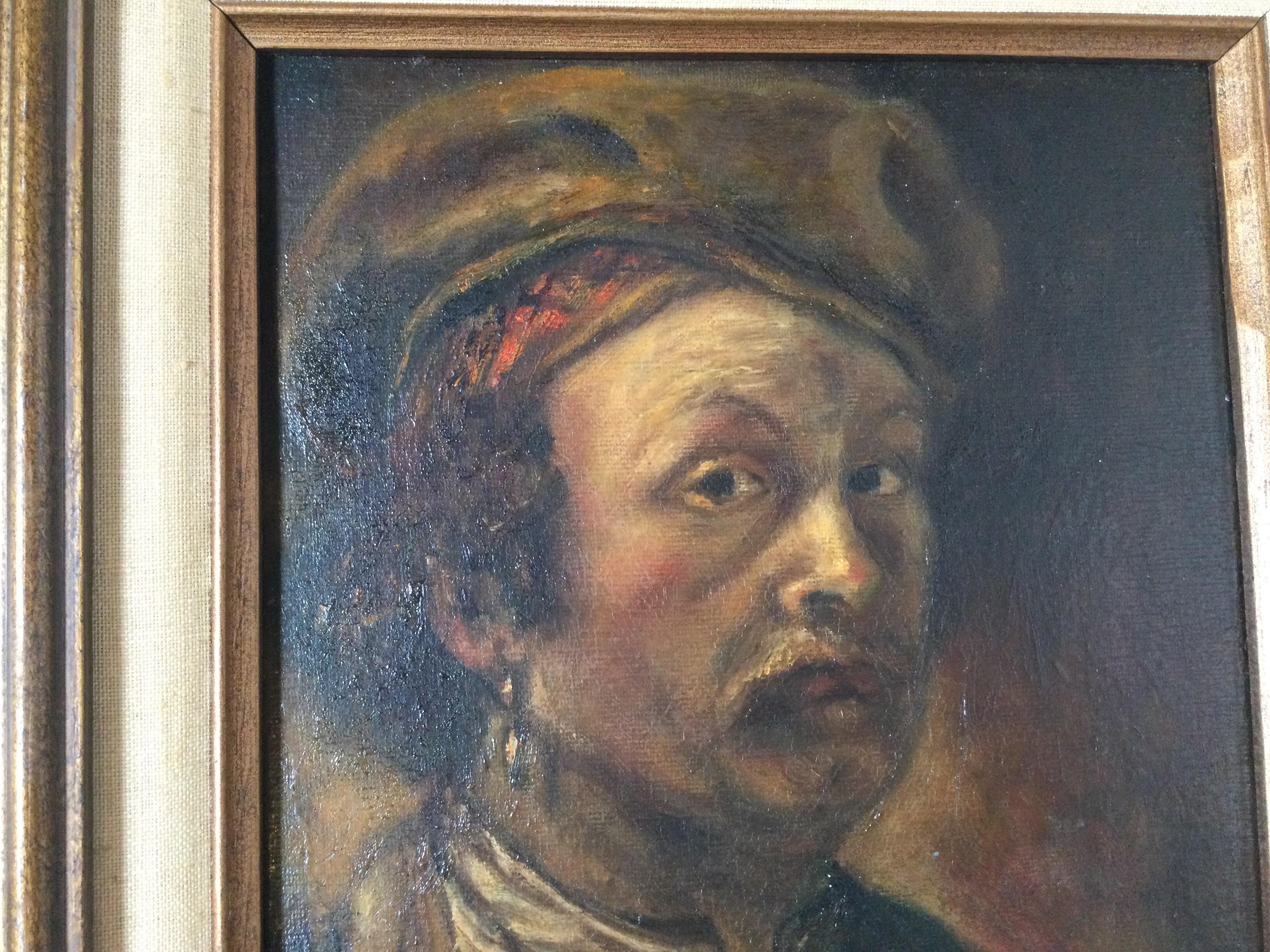 Médiéval Huile sur toile Portrait d'un homme médiéval, signé Costello en vente