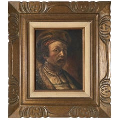 Huile sur toile Portrait d'un homme médiéval, signé Costello