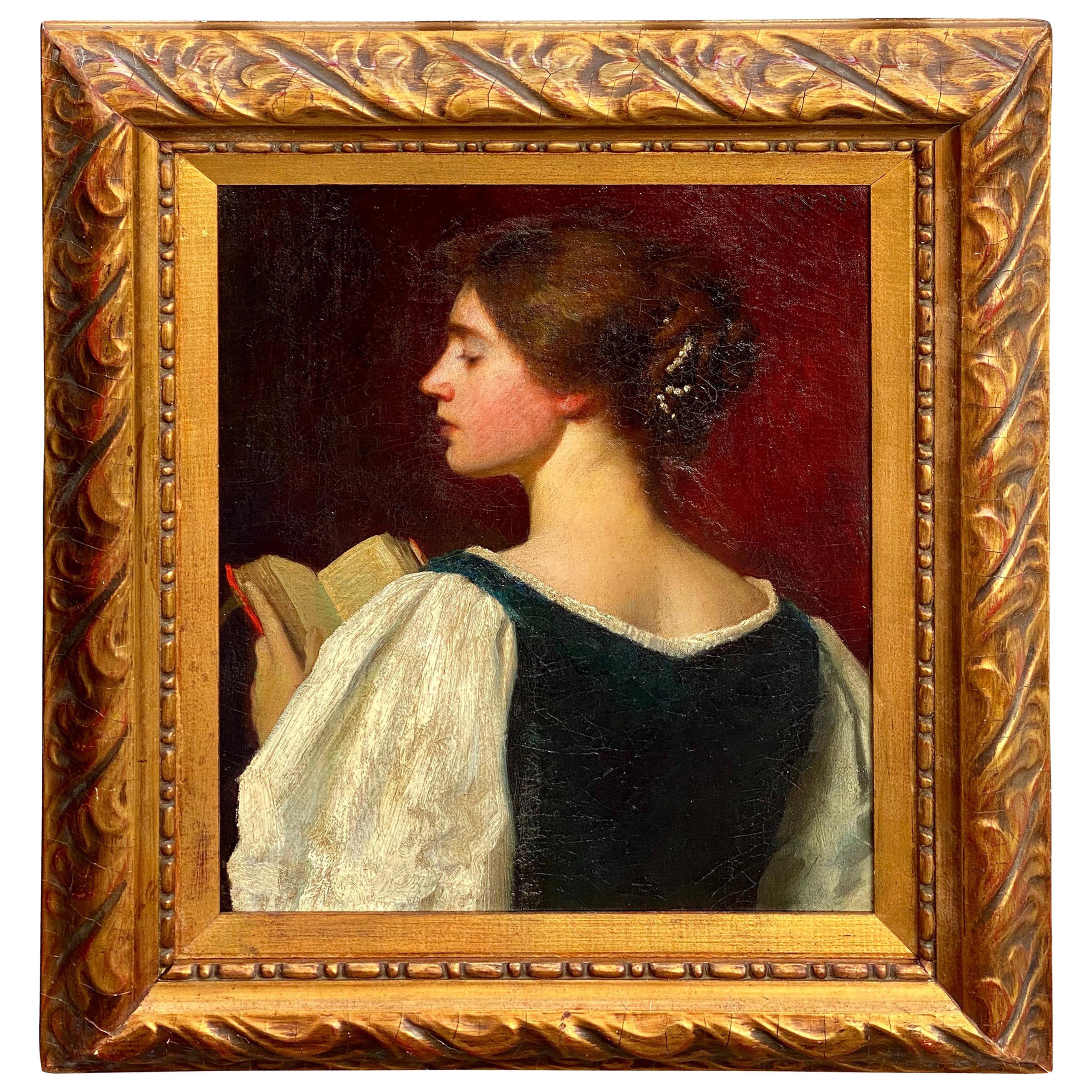 Oil on Canvas Portrait of a Young Woman by Ernest Lee Major