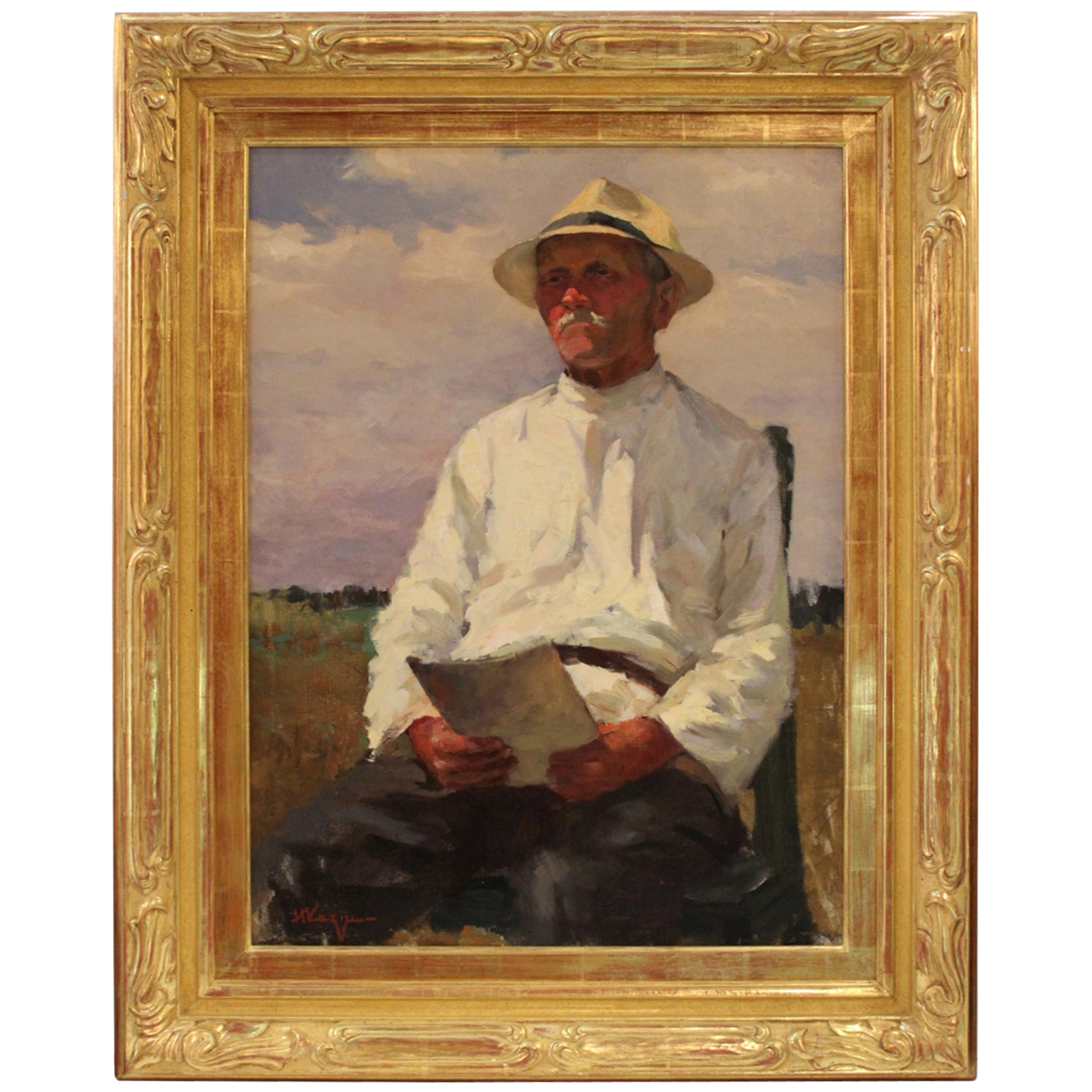 Peinture à l'huile sur toile - Portrait de l'agronomiste Ales Petrovich en vente