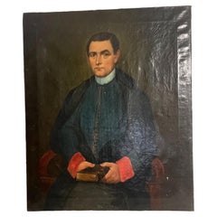 Antique Oil on Canvas "Portrait of an Ecclesiastic"