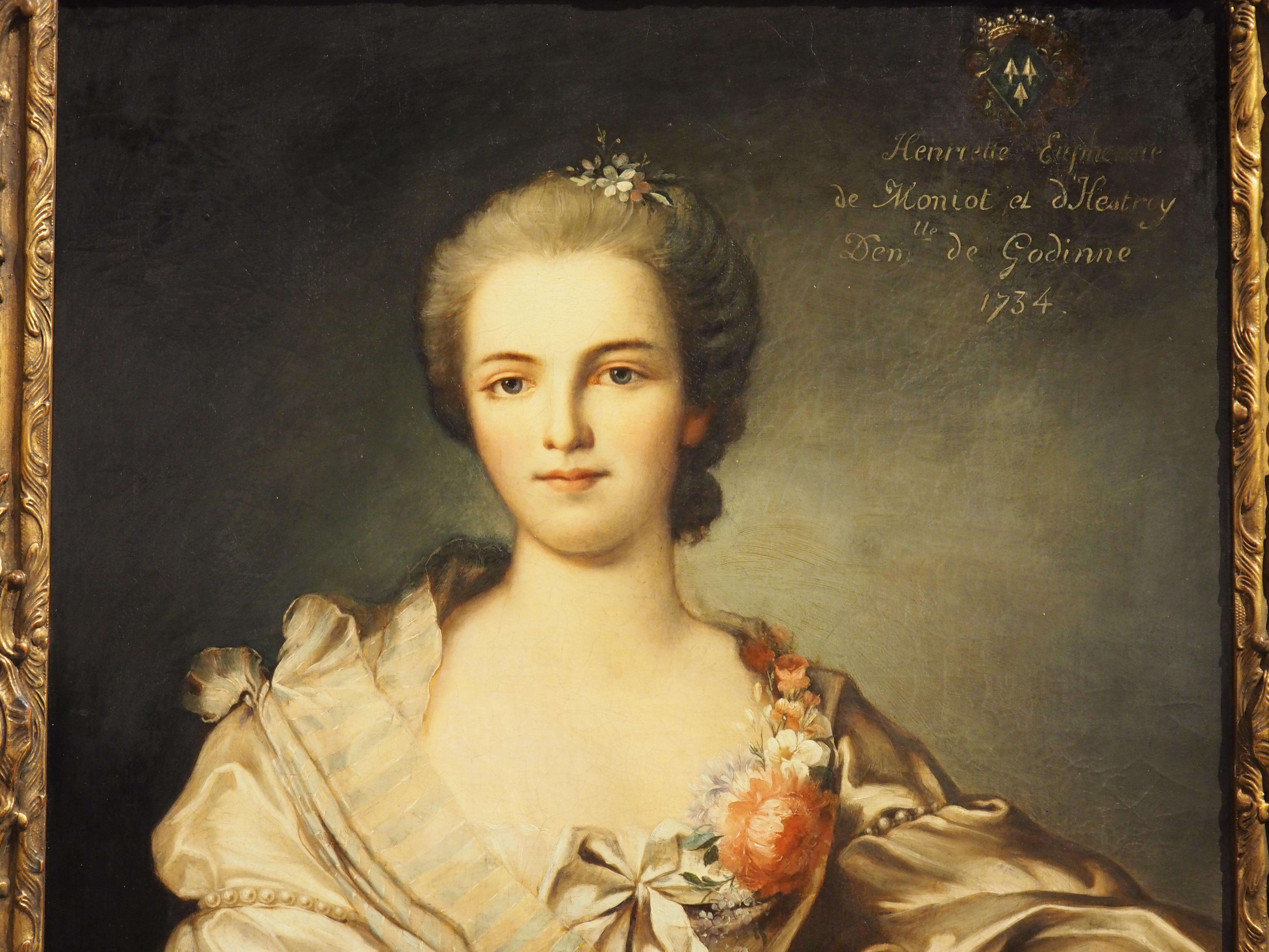 Oil on Canvas Portrait of Henriette Euphemie de Moniot by Robert Tourniers, 1734 13