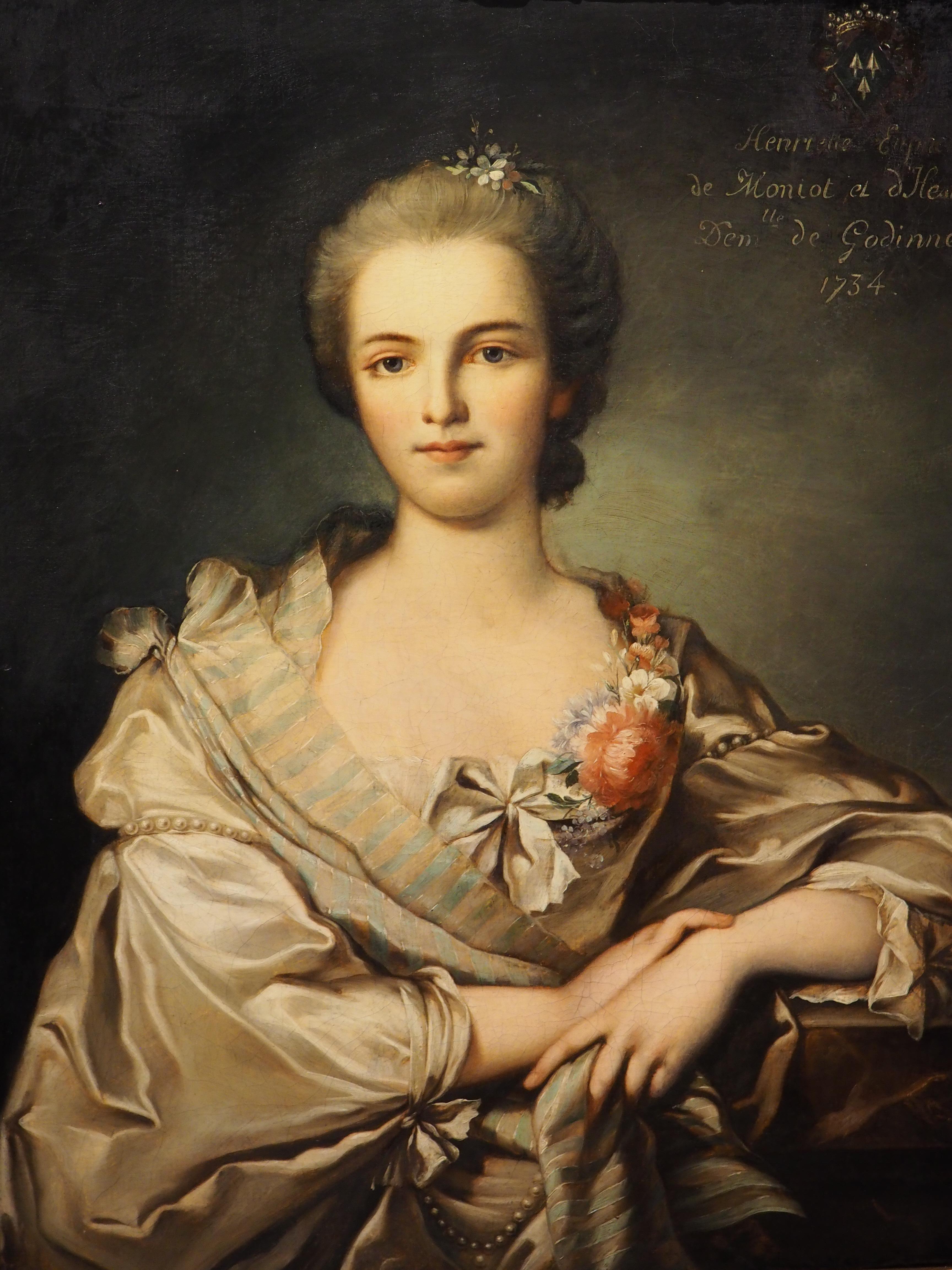 Gilt Oil on Canvas Portrait of Henriette Euphemie de Moniot by Robert Tourniers, 1734