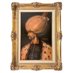 Antique Oil On Canvas Portrait Of Ottoman Sultan Suleiman The Magnificent