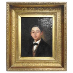 Oil on Canvas Portrait of Young Man in Gilt Frame