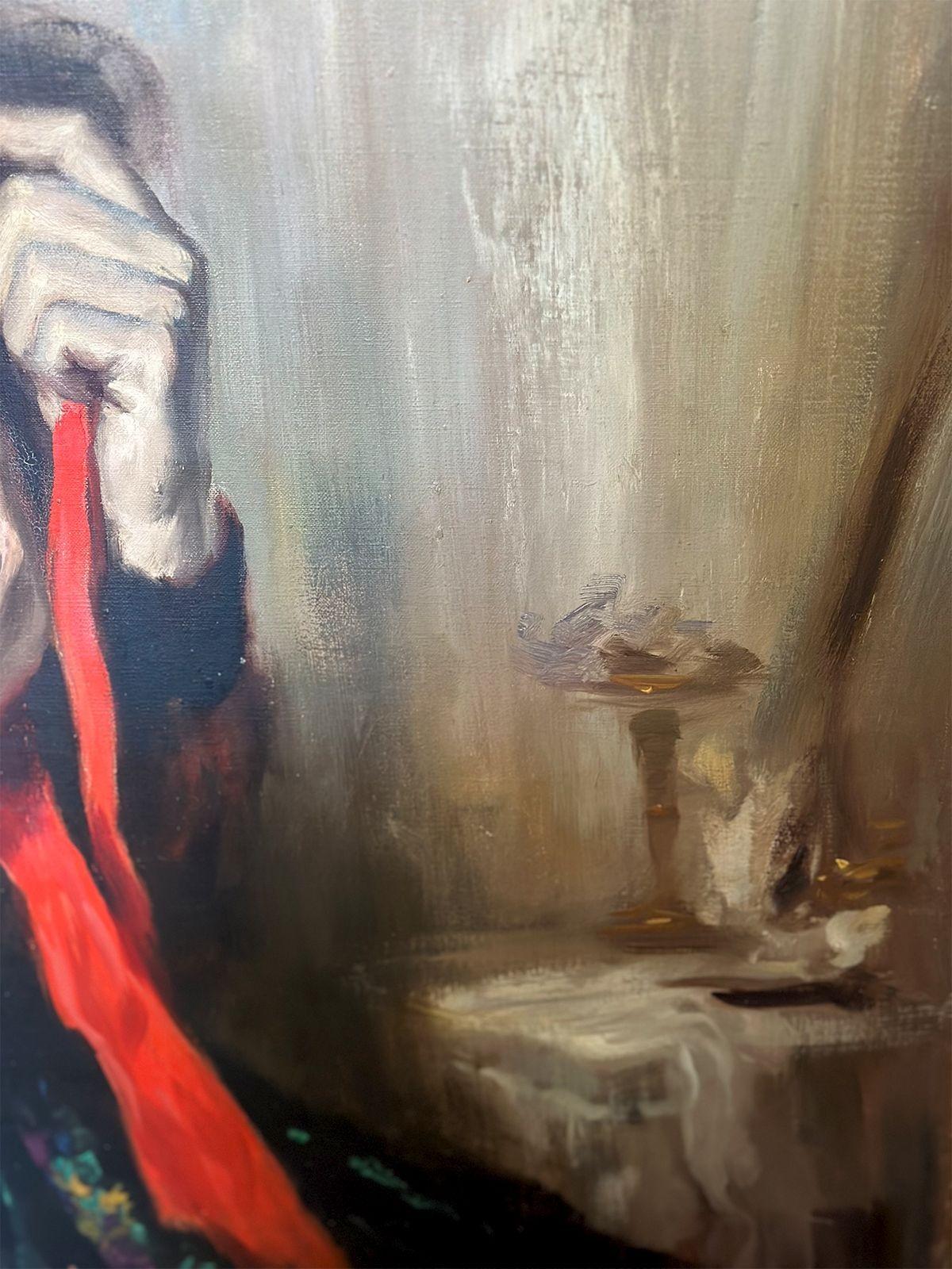 Oil on Canvas Portrait of Young Woman by R. Molnár In Good Condition For Sale In Los Angeles, CA