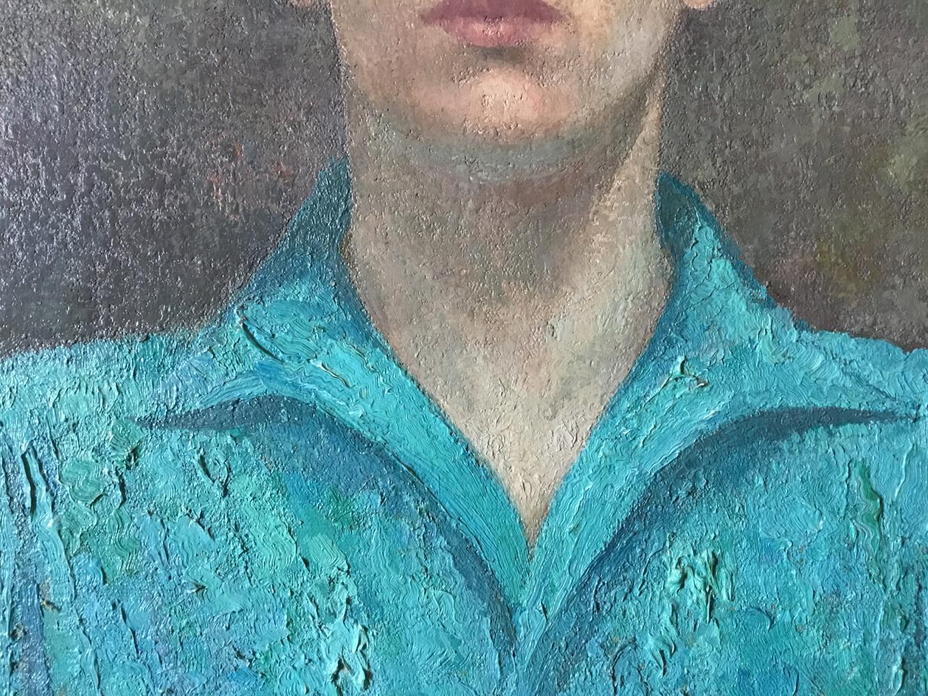 British Oil on Canvas, Portrait ‘The Blue Shirt’ by Rudolf Helmut Sauter