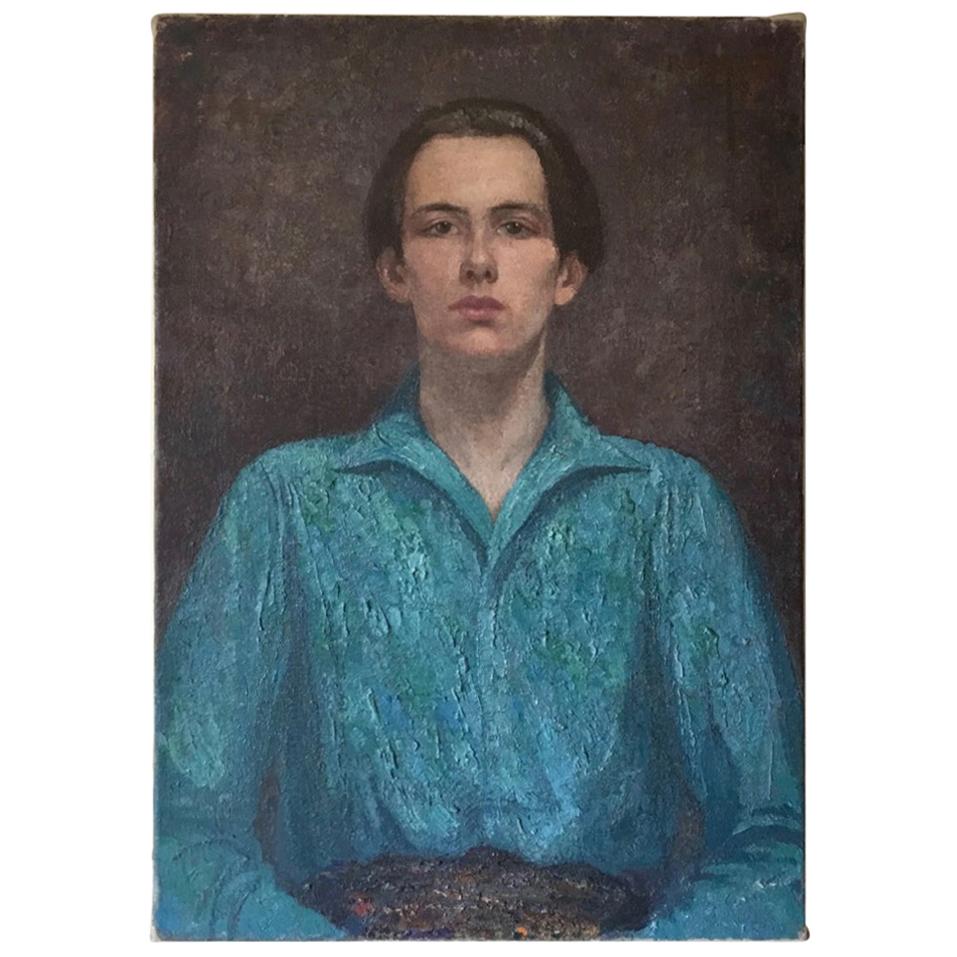 Oil on Canvas, Portrait ‘The Blue Shirt’ by Rudolf Helmut Sauter