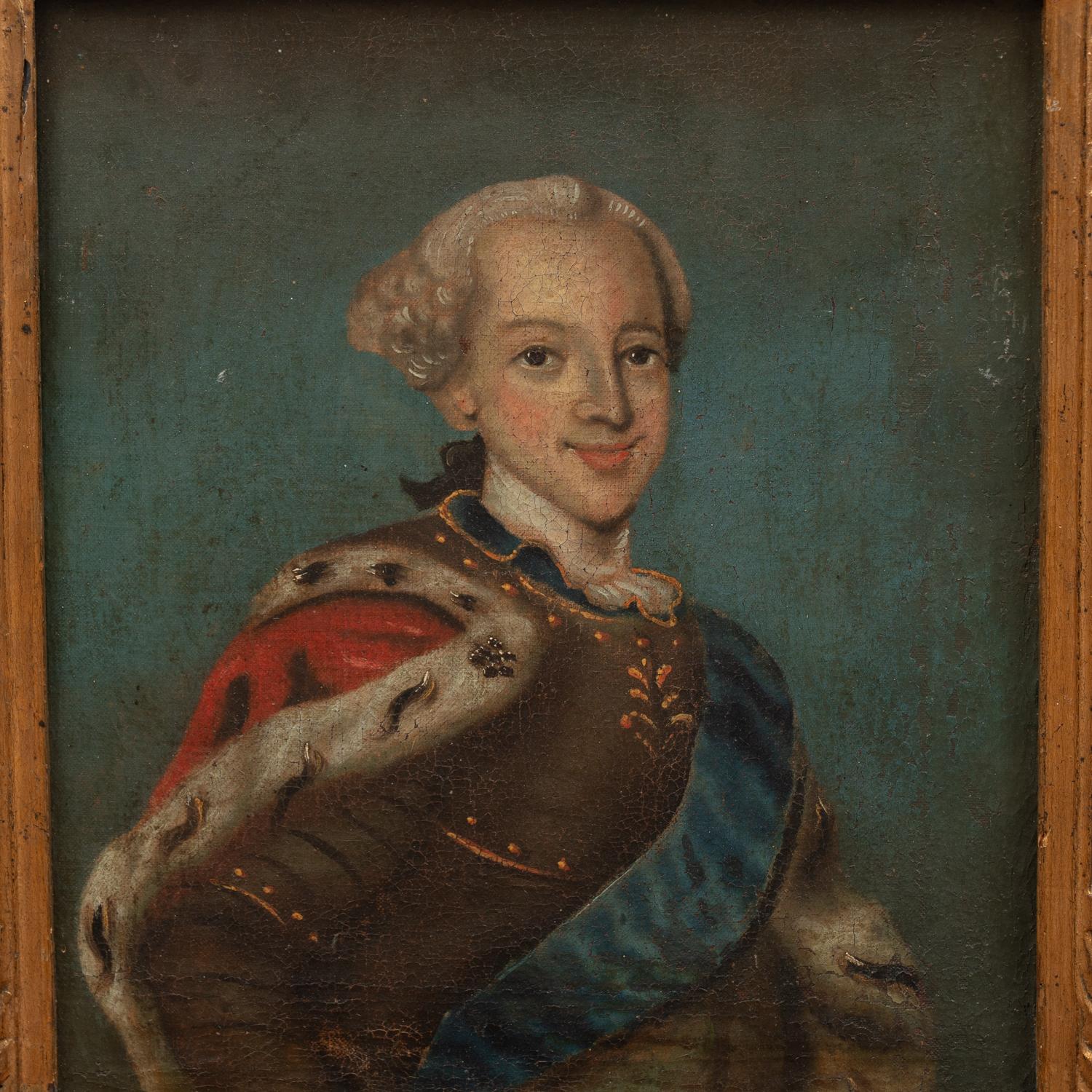Danish Oil on Canvas Portraits King Fredrik V & Queen Louise, Denmark circa 1780 For Sale