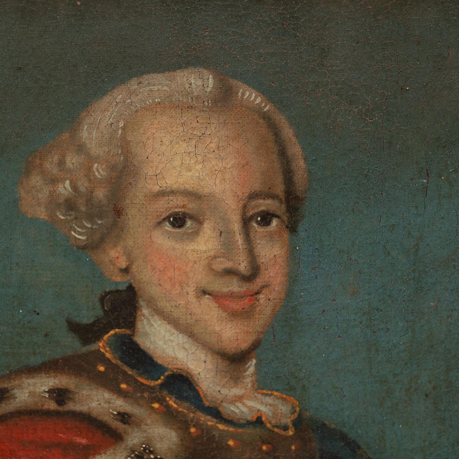 18th Century Oil on Canvas Portraits King Fredrik V & Queen Louise, Denmark circa 1780 For Sale