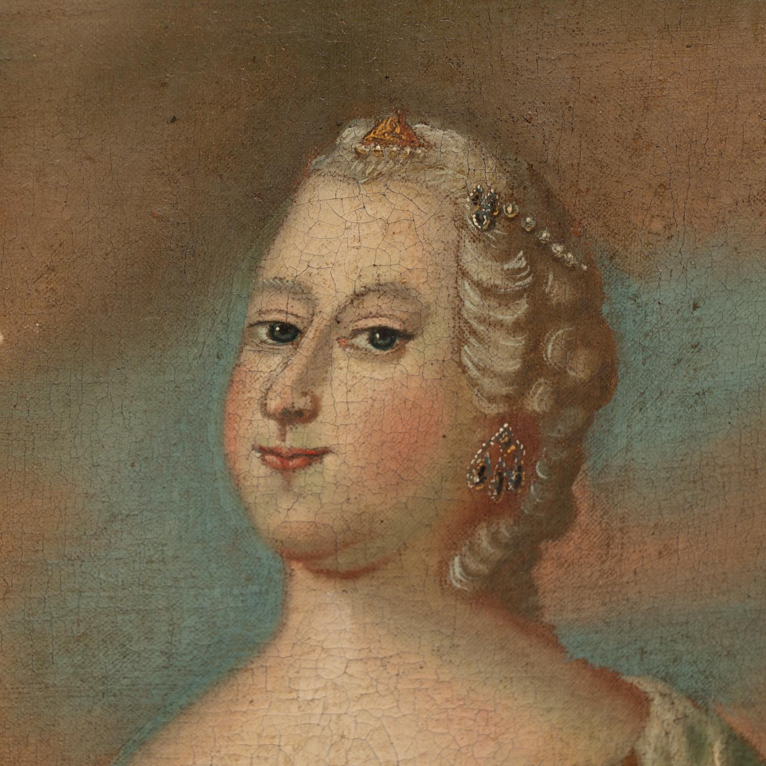 Oil on Canvas Portraits King Fredrik V & Queen Louise, Denmark circa 1780 For Sale 1