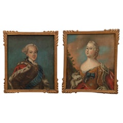 Antique Oil on Canvas Portraits King Fredrik V & Queen Louise, Denmark circa 1780