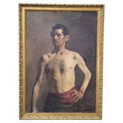 Óleo sobre lienzo, estilo realista Desnudo académico de torso masculino por J.Acevedo España