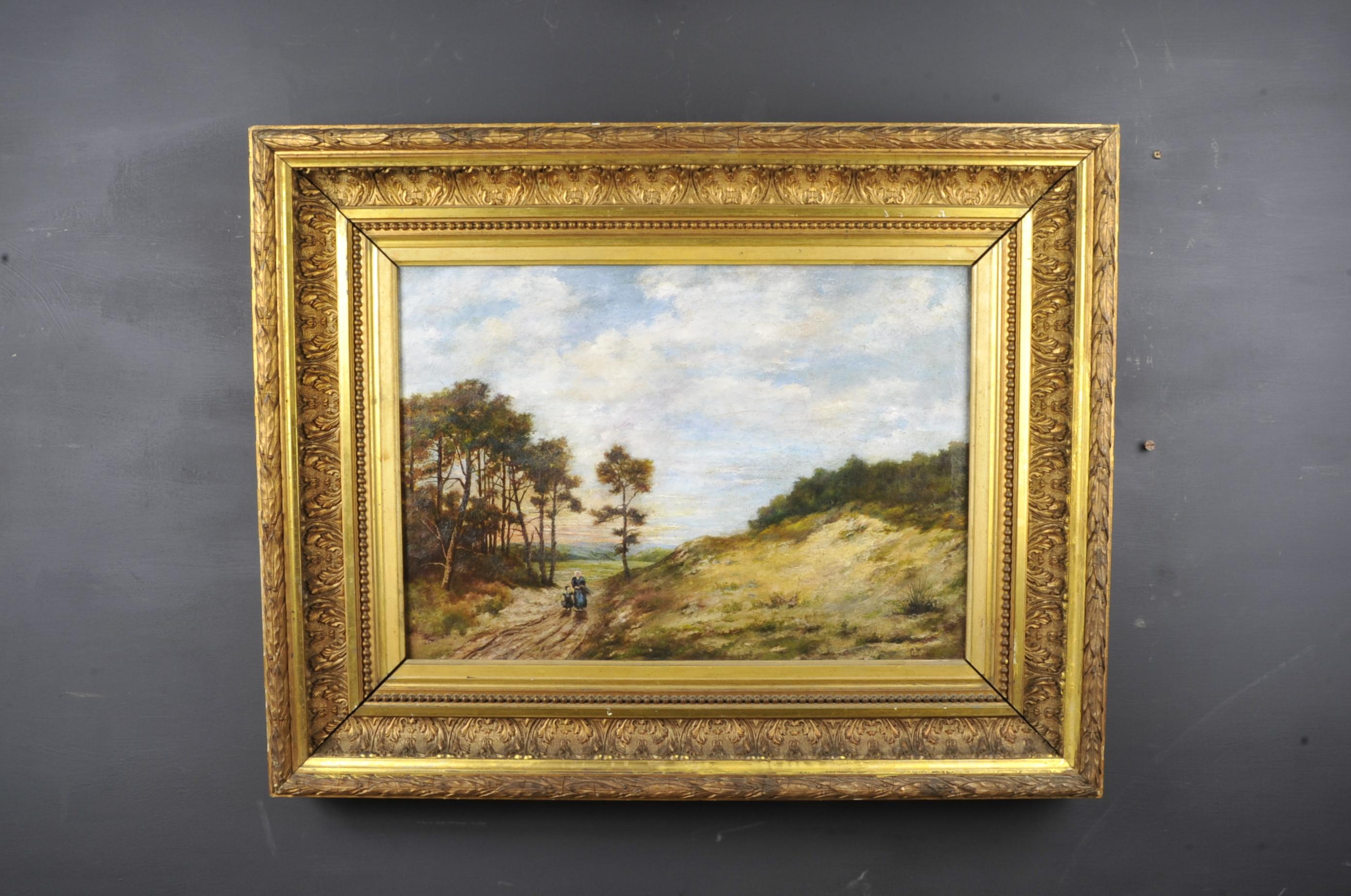 Oil on Canvas Representing an Animated Landscape Signed Collignon, 19th Century For Sale 1