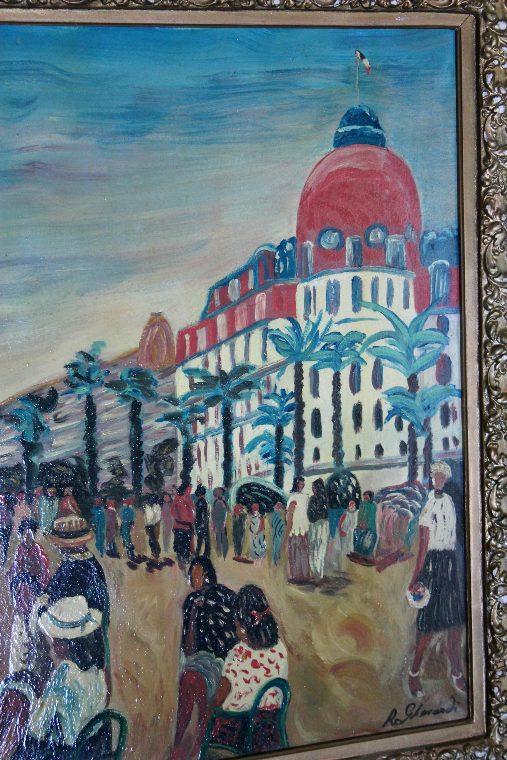 Olio su tela raffigurante Nizza Francia In condizioni buone in vendita a grand Lancy, CH